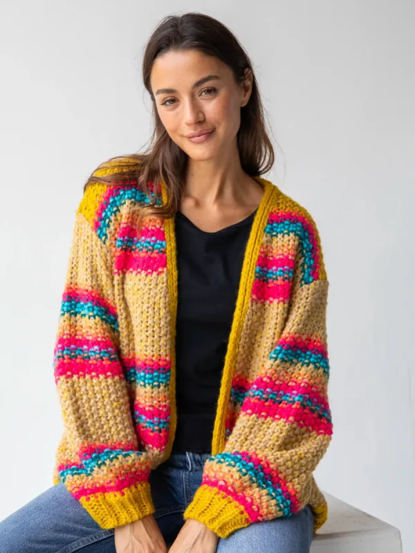 Oversized Striped Cardigan Sweater - Mustard sold by NATURAL LIFE