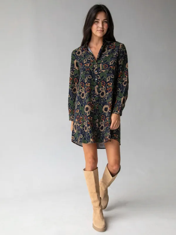 Rocky Corduroy Dress - Navy Tan Dahlias sold by NATURAL LIFE