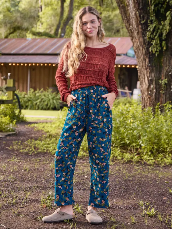 Beckett Corduroy Pant - Dark Turquoise Cream Ditsy sold by NATURAL LIFE