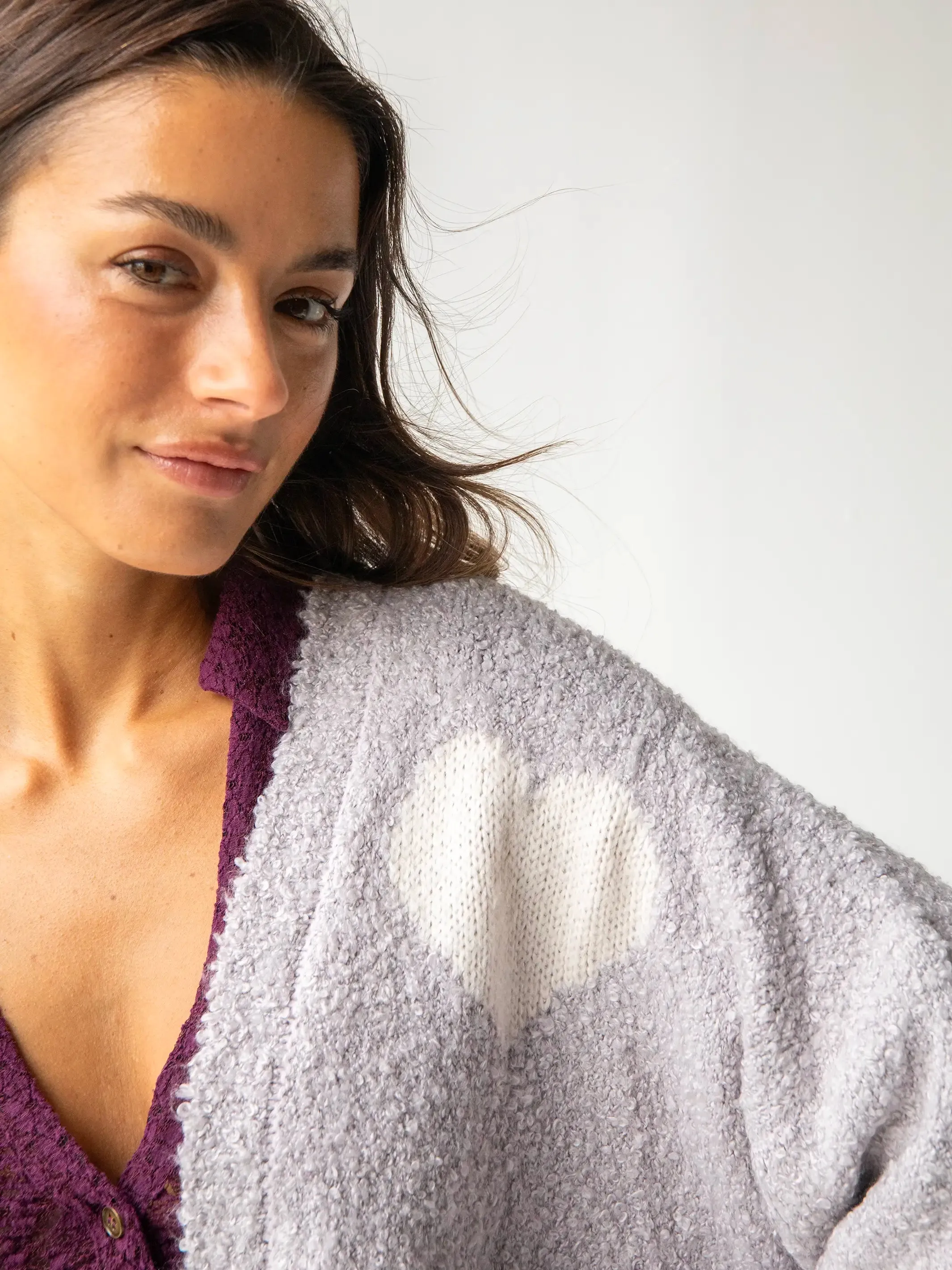 Calla Jacquard Cardigan Sweater - Cream Heart sold by NATURAL LIFE product image thumbnail 3