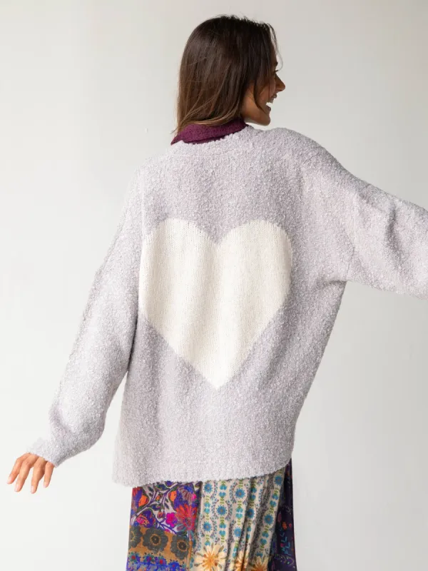Calla Jacquard Cardigan Sweater - Cream Heart sold by NATURAL LIFE