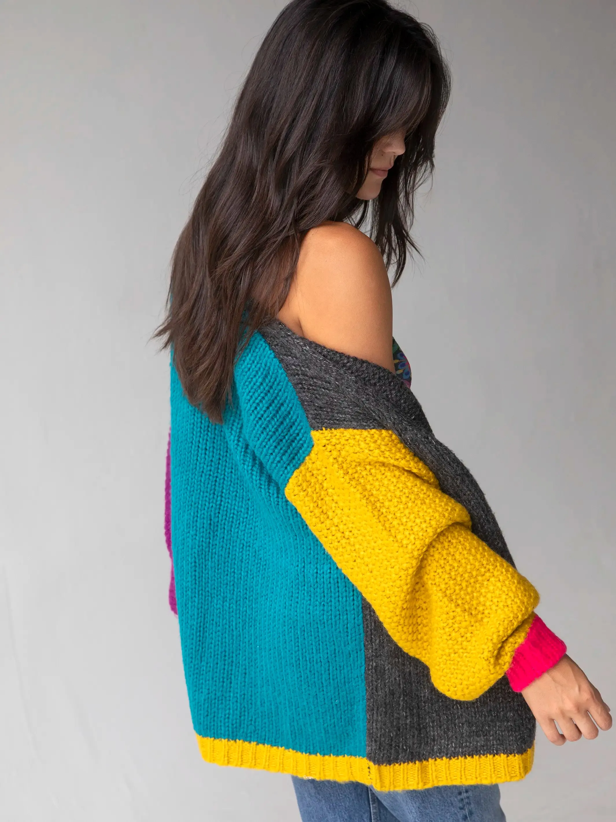 Oversized Color Block Cardigan Sweater - Multicolored sold by NATURAL LIFE product image thumbnail 2