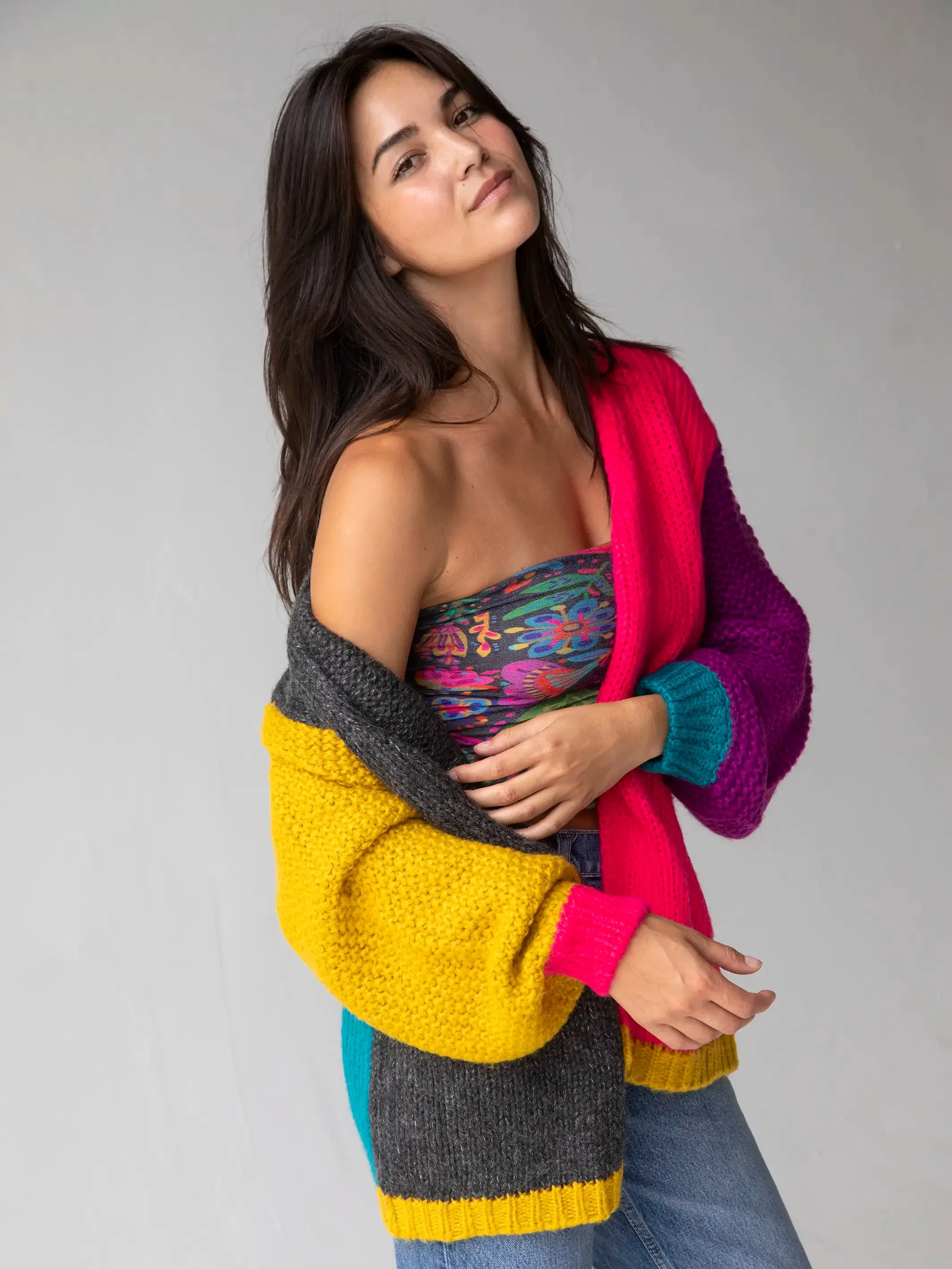 Oversized Color Block Cardigan Sweater - Multicolored sold by NATURAL LIFE product image thumbnail 4