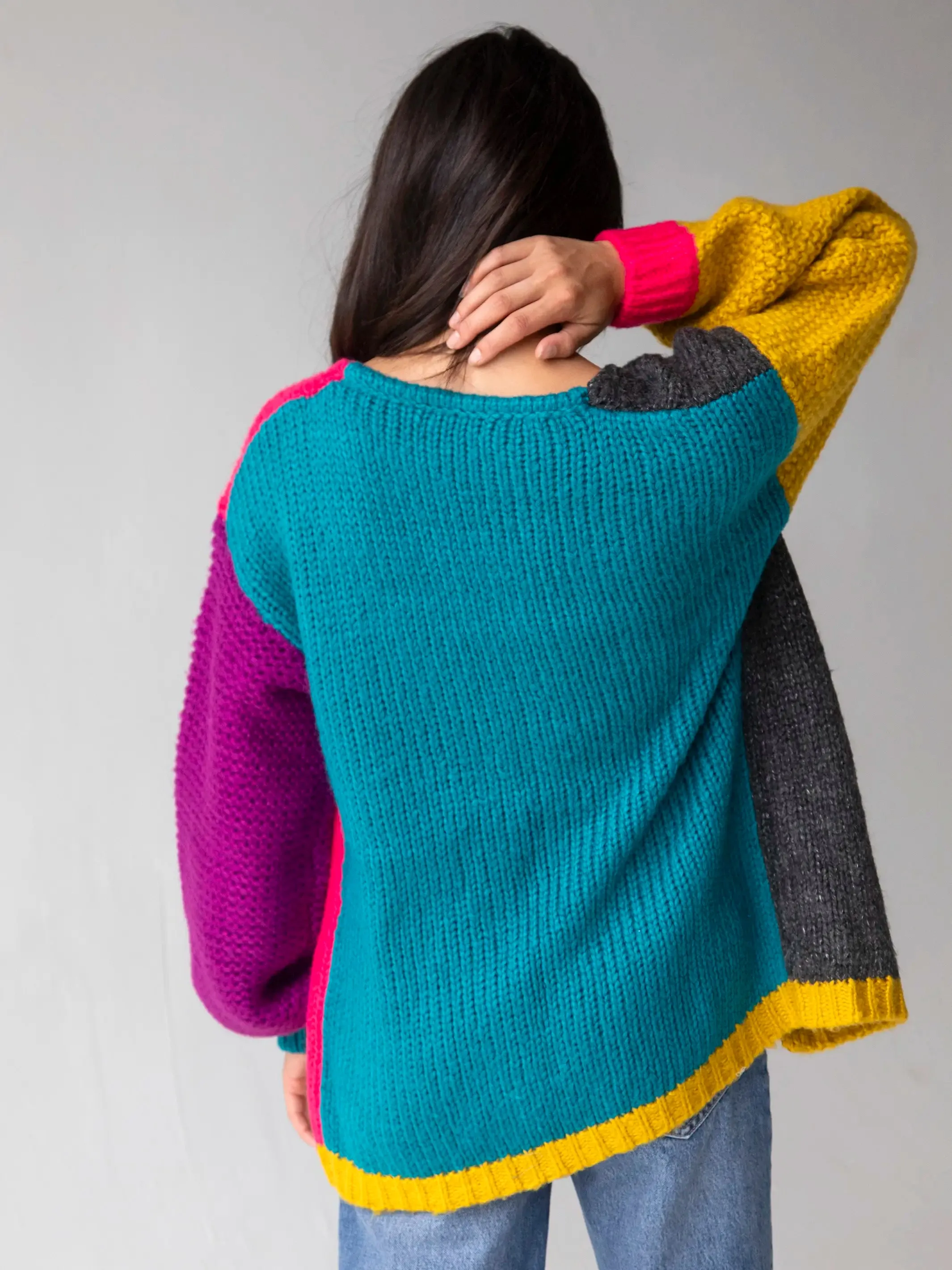 Oversized Color Block Cardigan Sweater - Multicolored sold by NATURAL LIFE product image thumbnail 3