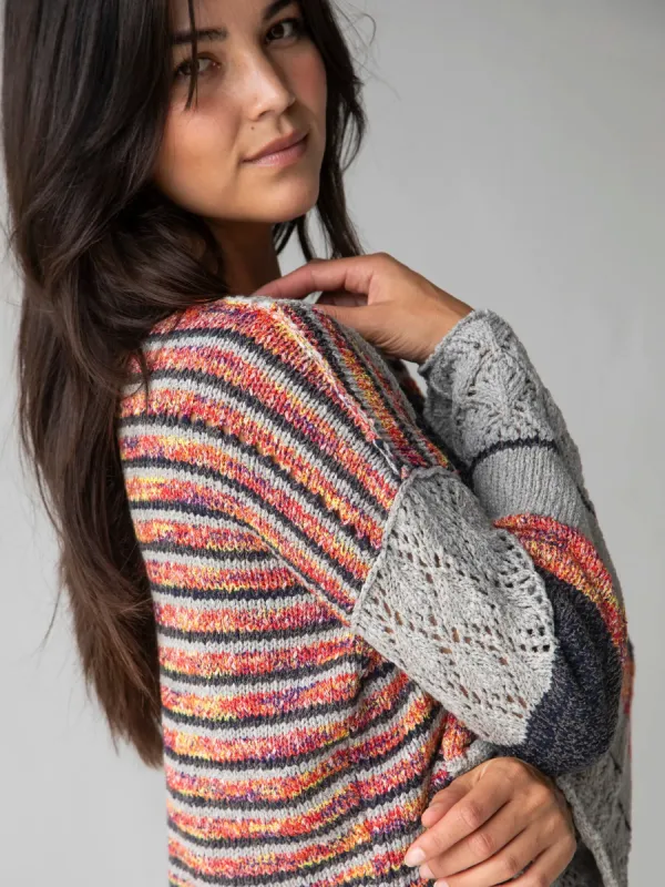 Aubrey Striped Pointelle Sweater - Navy sold by NATURAL LIFE