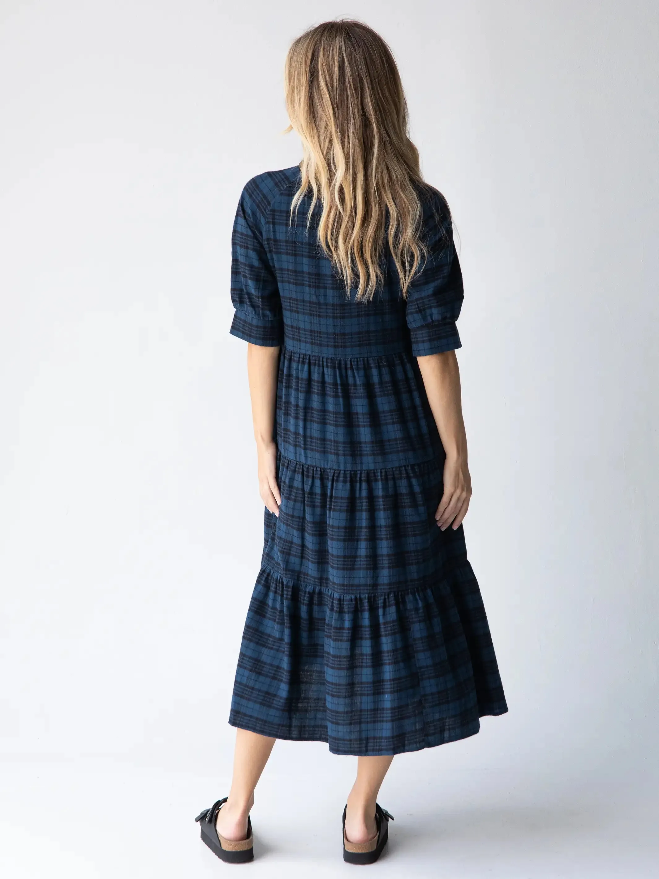 Rebecca Flannel Midi Dress - Blue Black Plaid sold by NATURAL LIFE product image thumbnail 3