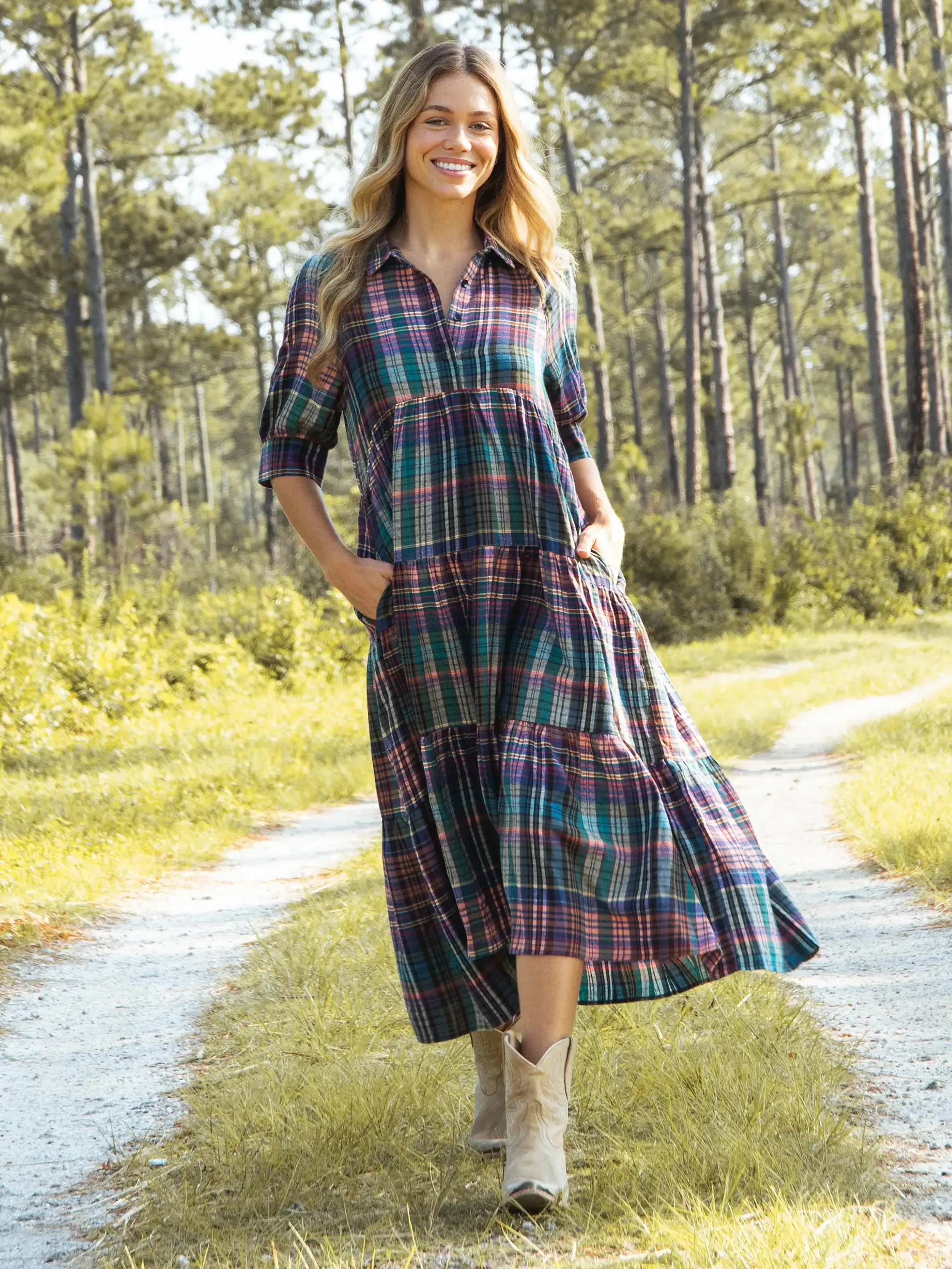 Rebecca Flannel Midi Dress - Rainbow Plaid sold by NATURAL LIFE
