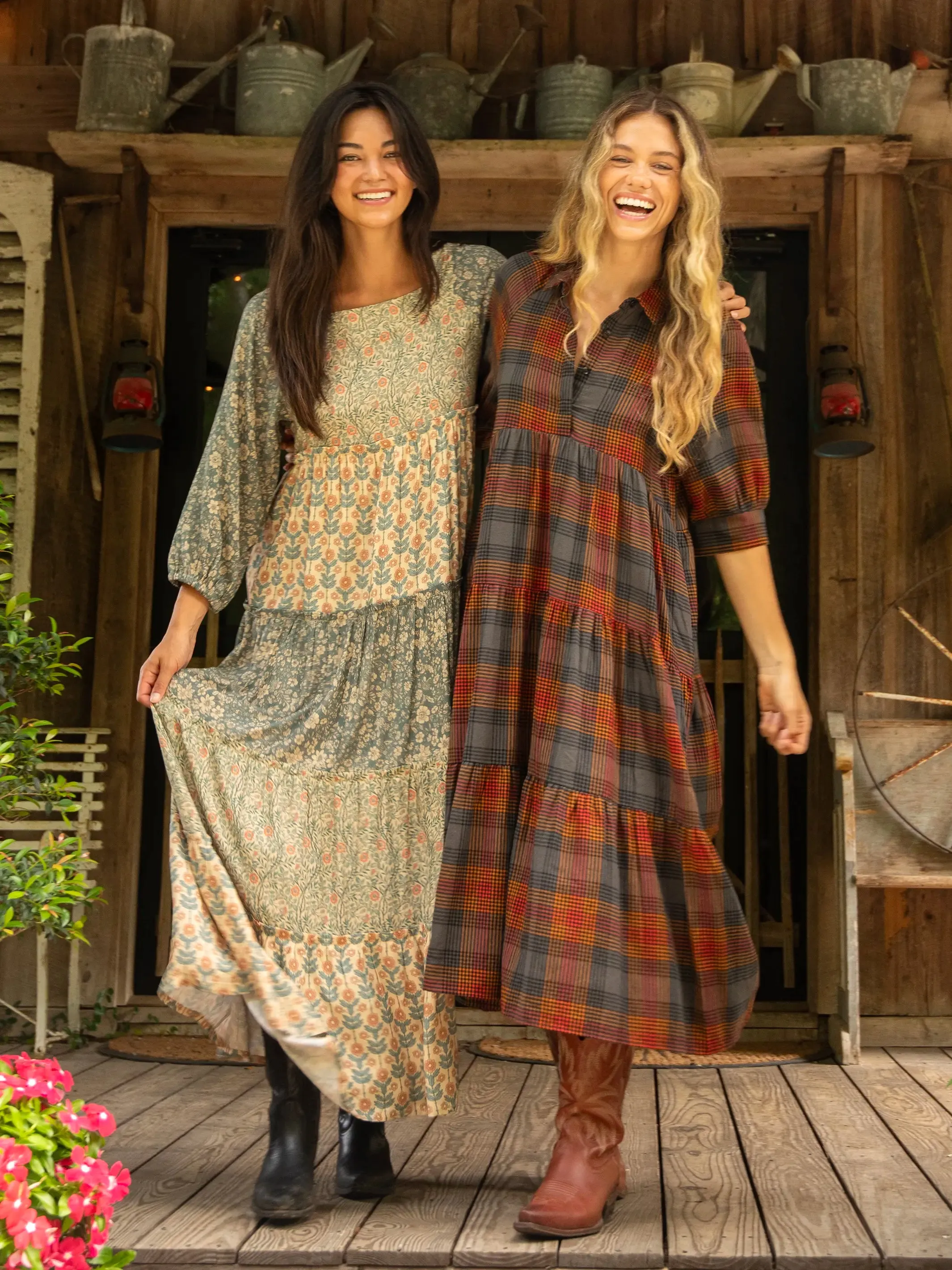 Rebecca Flannel Midi Dress - Black Orange Plaid sold by NATURAL LIFE product image thumbnail 4