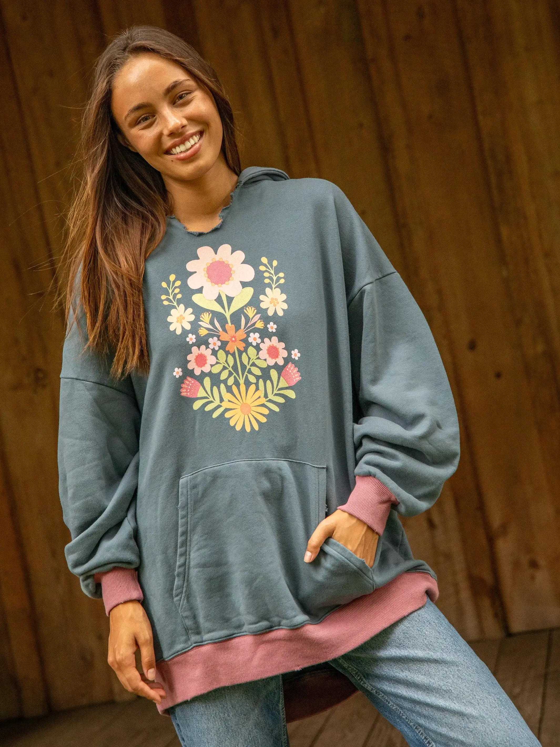 Oversized Graphic Sweatshirt - Washed Navy Folk Flower sold by NATURAL LIFE product image thumbnail 2