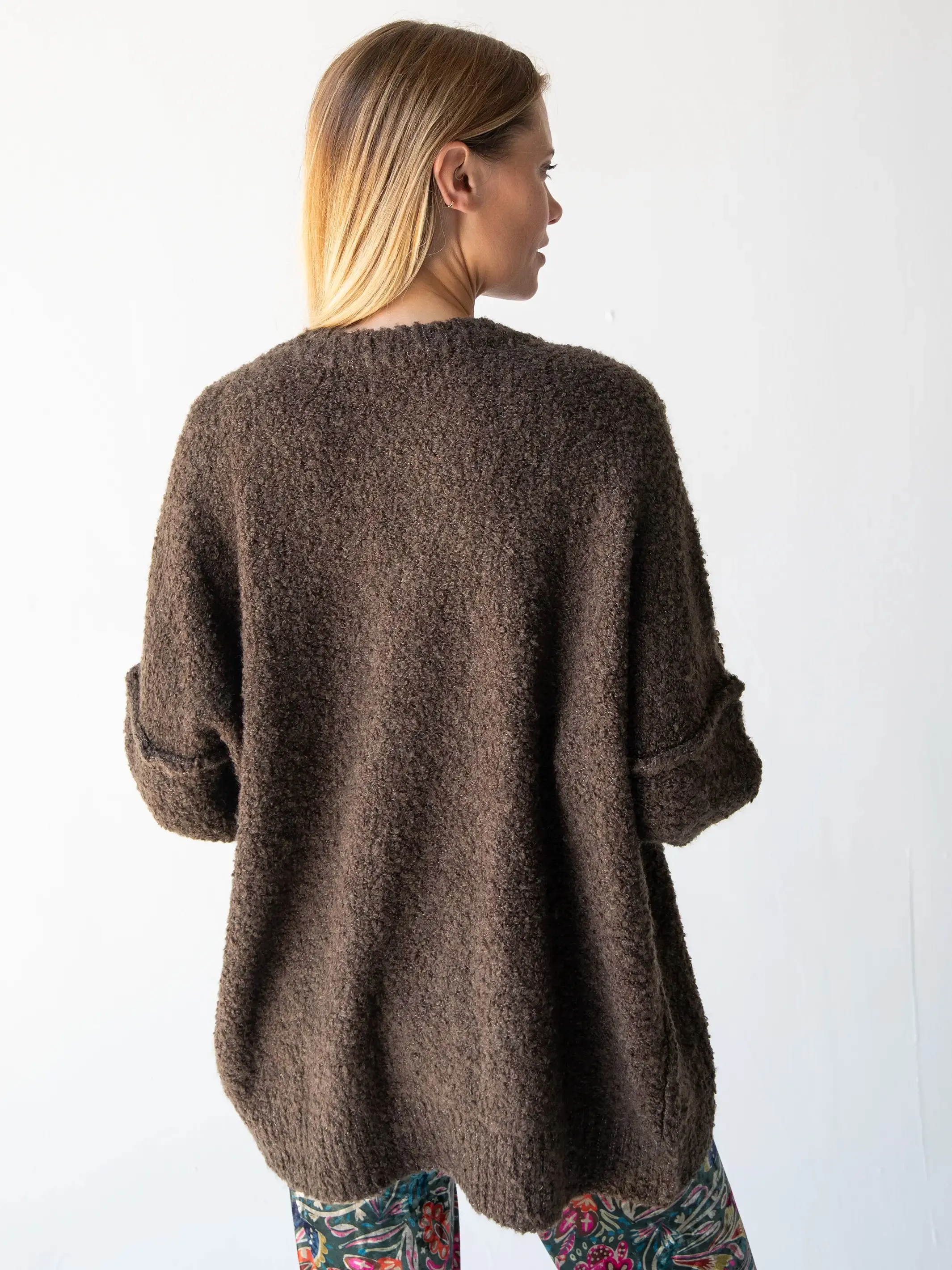 Like-A-Hug Boucle Cardigan Sweater - Brown sold by NATURAL LIFE product image thumbnail 4