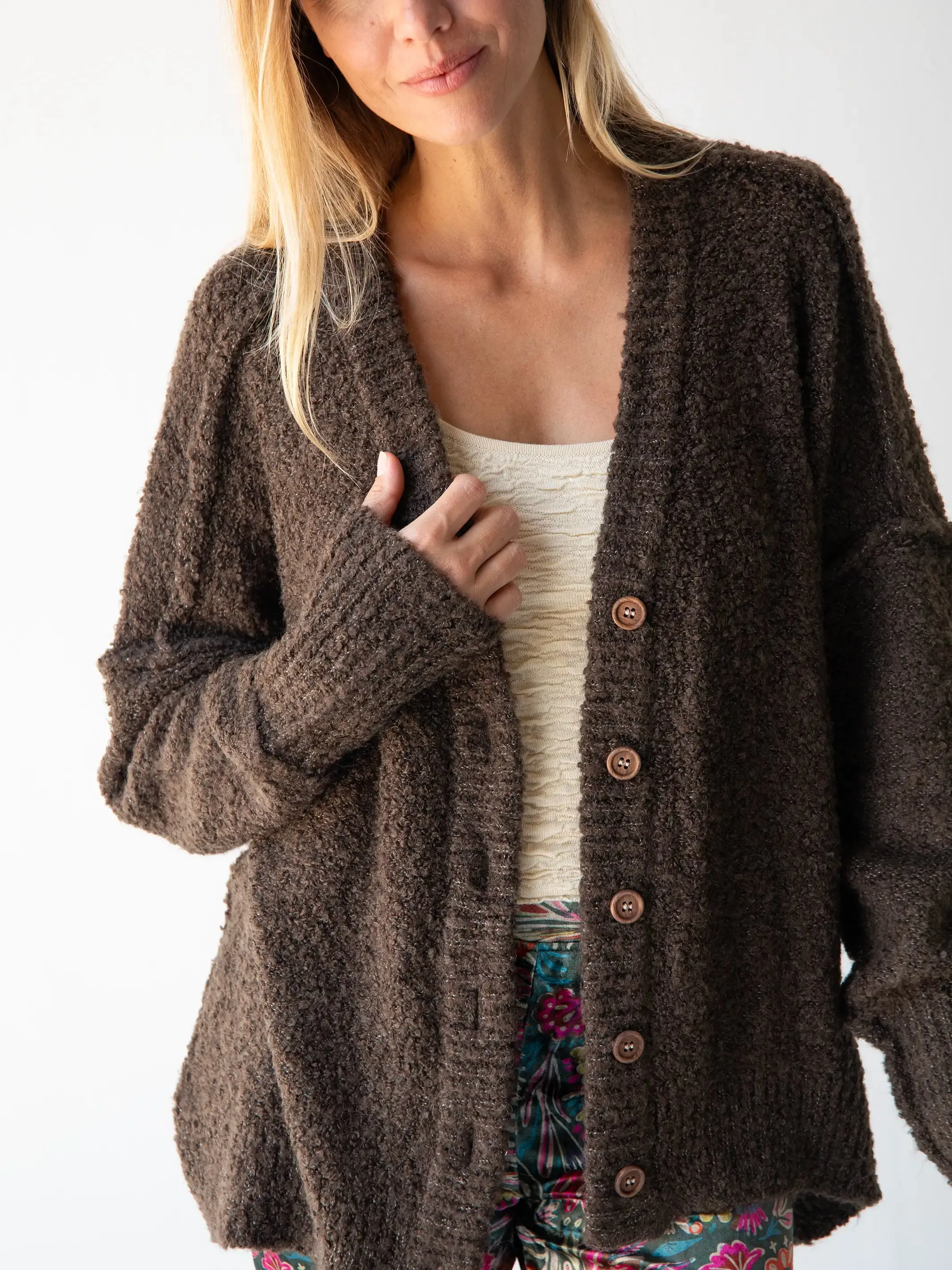Like-A-Hug Boucle Cardigan Sweater - Brown sold by NATURAL LIFE product image thumbnail 3