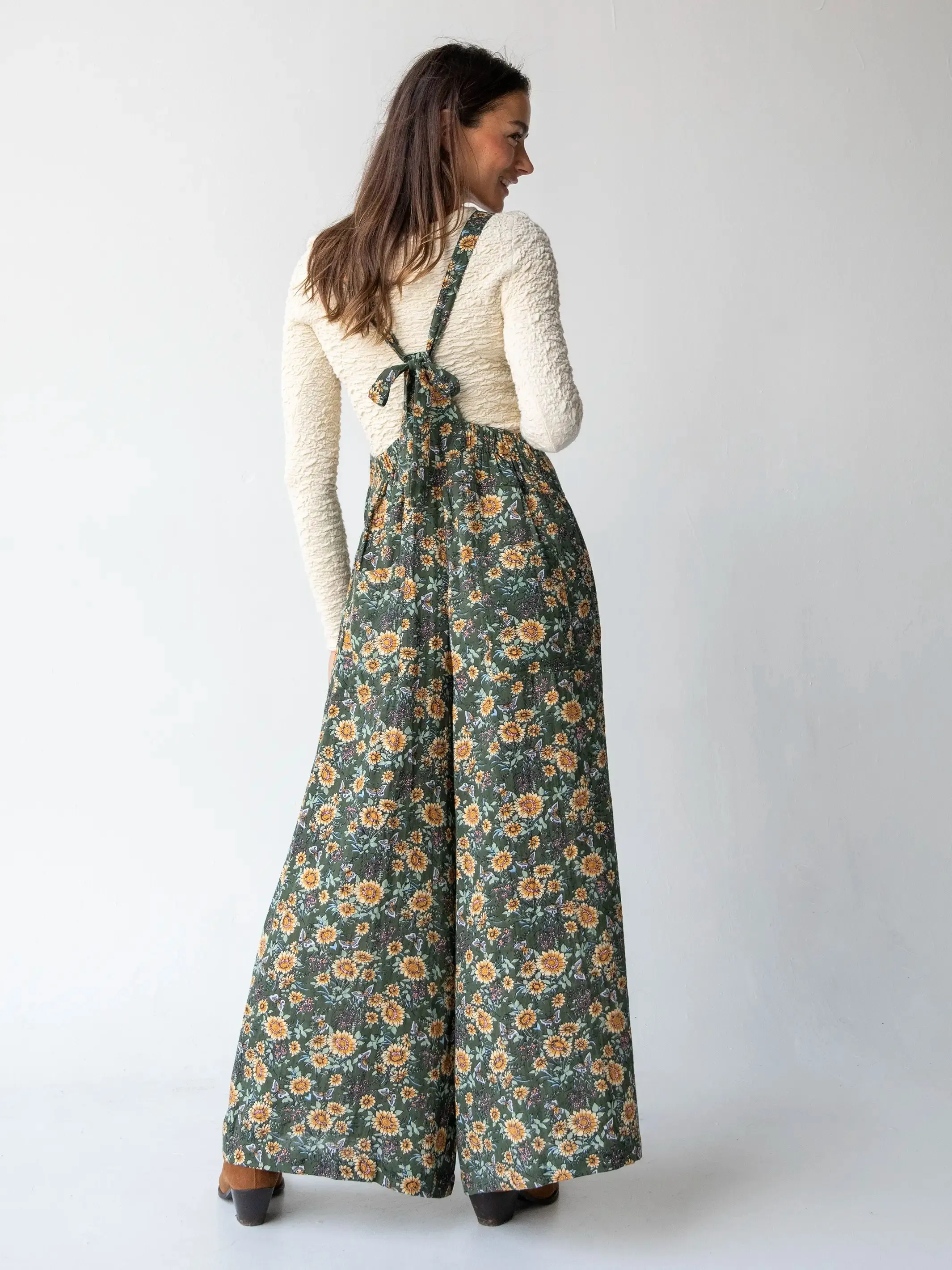 Dakota Tie Overall - Green Sunflower Butterfly Cotton sold by NATURAL LIFE product image thumbnail 2