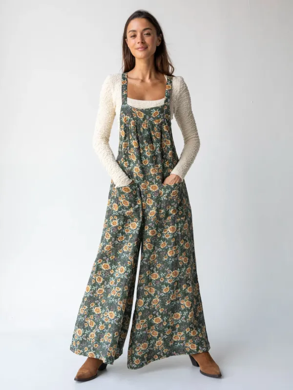 Dakota Tie Overall - Green Sunflower Butterfly Cotton sold by NATURAL LIFE