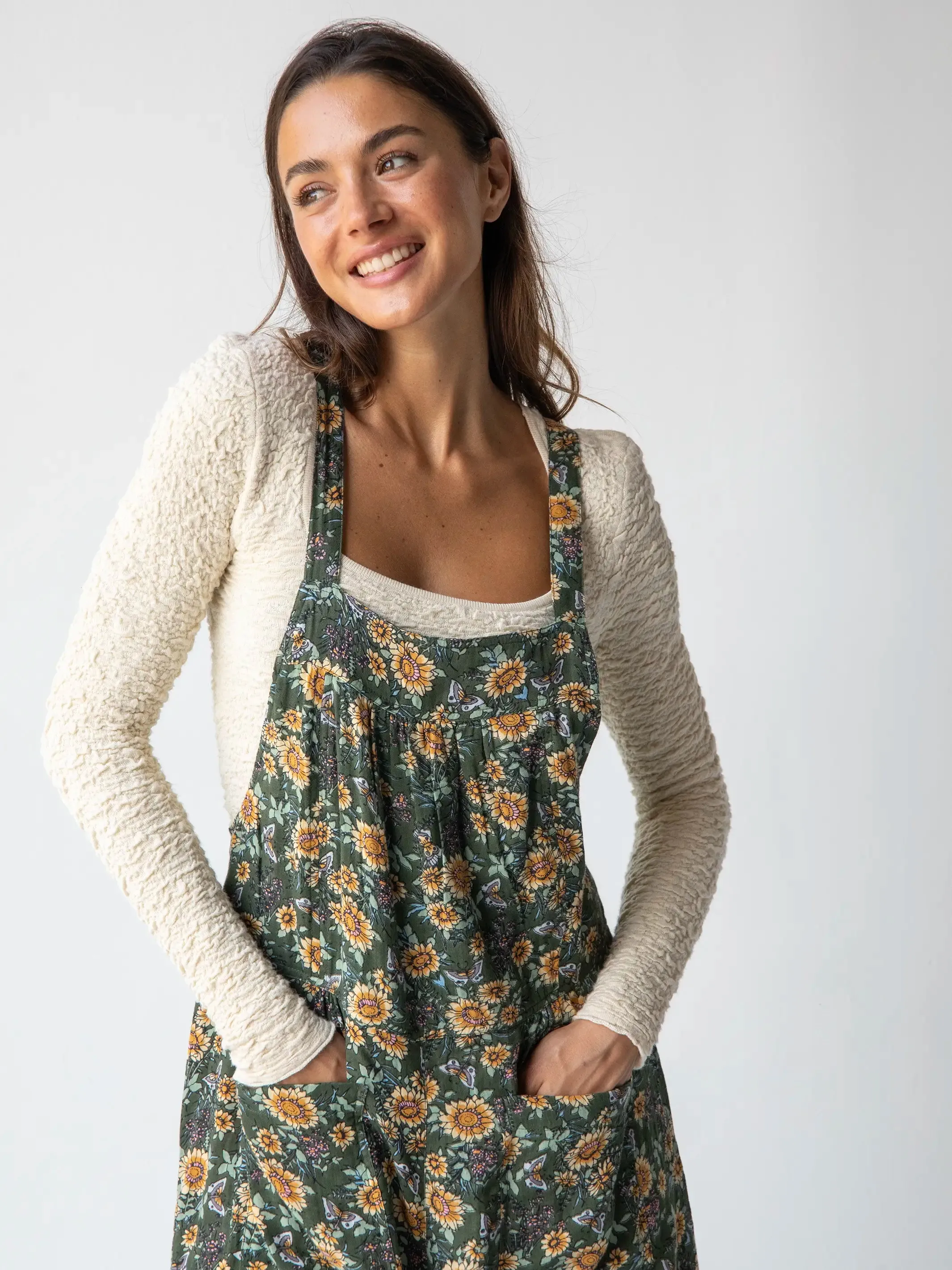 Dakota Tie Overall - Green Sunflower Butterfly Cotton sold by NATURAL LIFE product image thumbnail 3