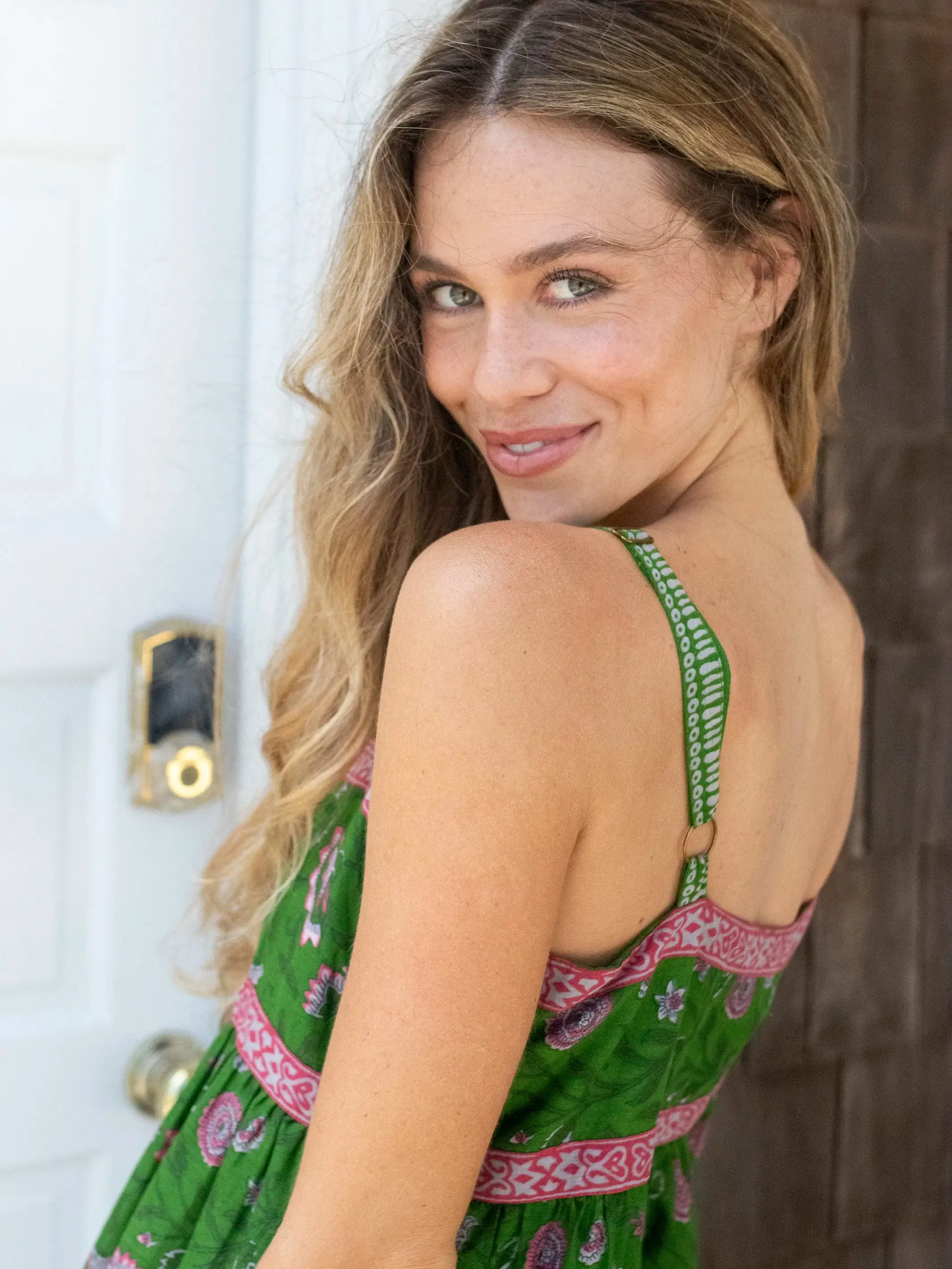 Sidney Maxi Dress - Green Pink Vines Cotton sold by NATURAL LIFE product image thumbnail 5