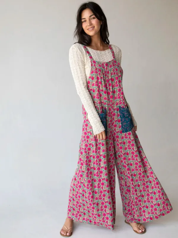 Dakota Tie Overall - Pink Puff Floral Cotton sold by NATURAL LIFE
