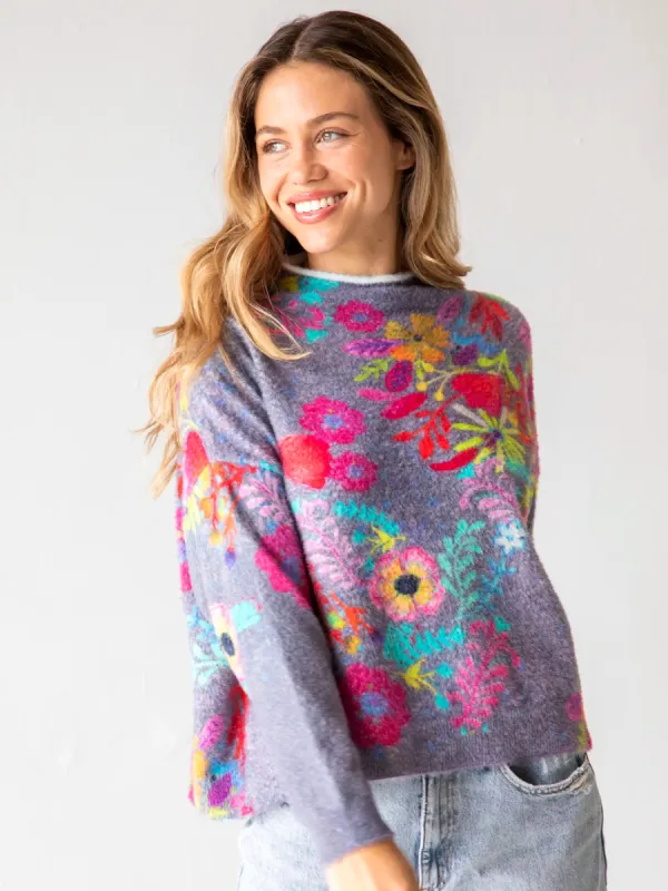 Cashmere-Like Mock Neck Sweater - Charcoal Pink Poppy sold by NATURAL LIFE
