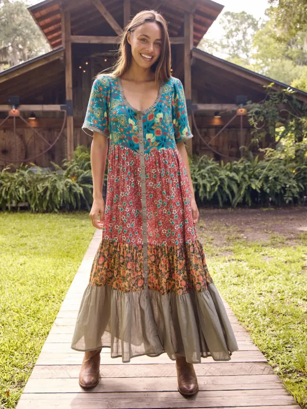 Maeve Maxi Dress - Turquoise Red Mixed Floral sold by NATURAL LIFE