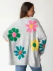 Lexie Intarsia Cardigan Sweater - Light Grey Daisy sold by NATURAL LIFE
