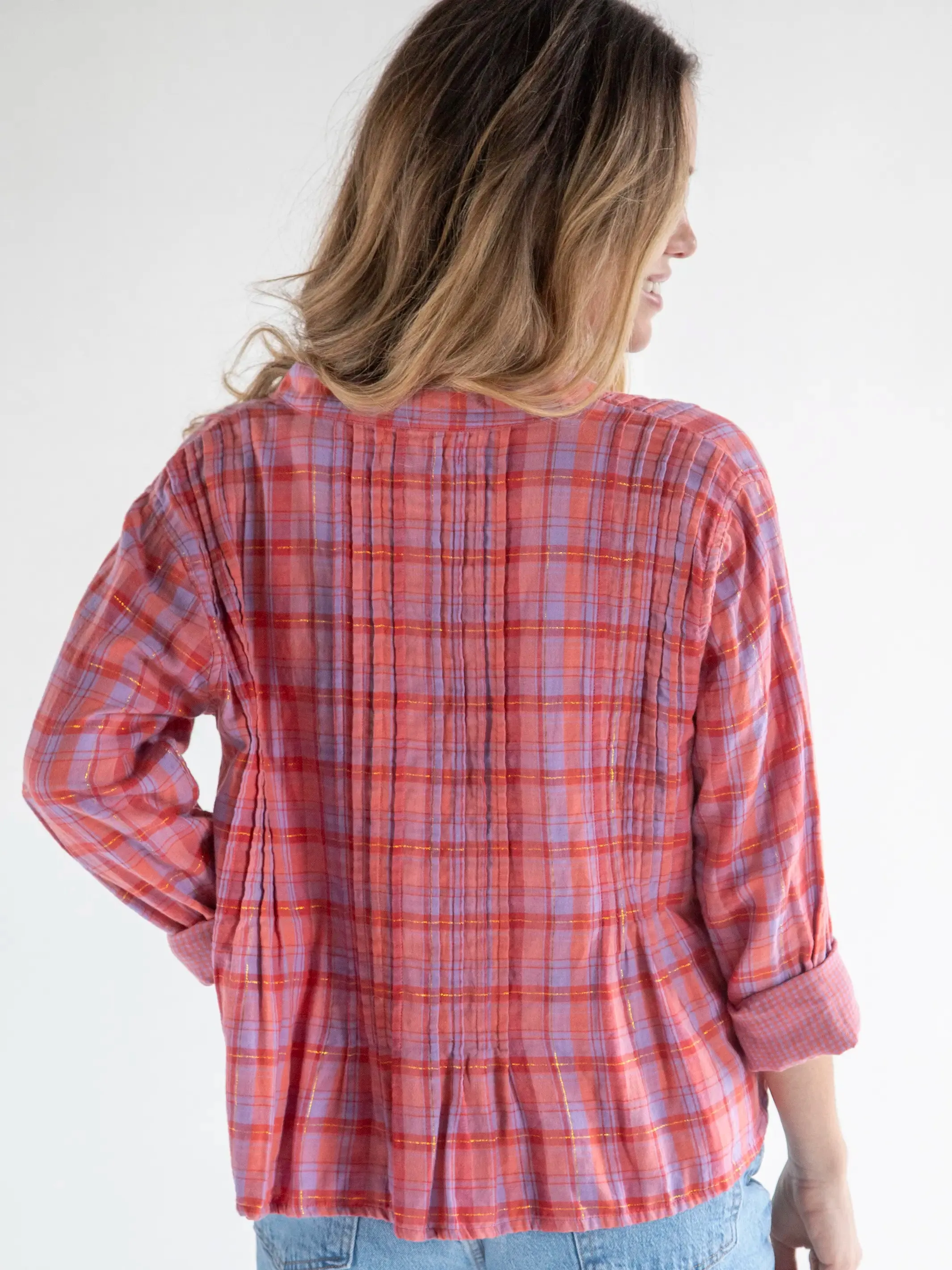 Montana Top - Gauze Pink Lavender Plaid sold by NATURAL LIFE product image thumbnail 2