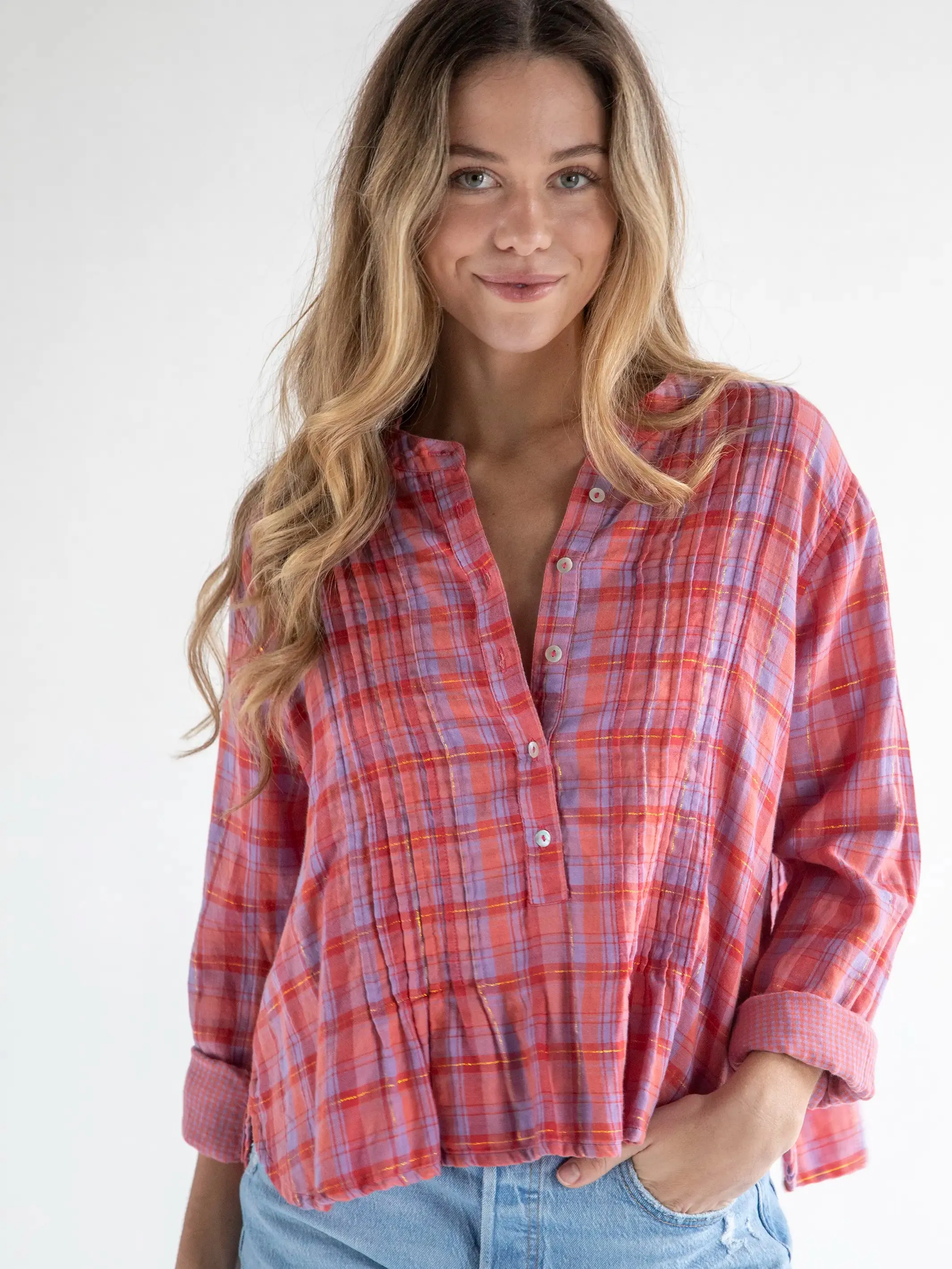 Montana Top - Gauze Pink Lavender Plaid sold by NATURAL LIFE