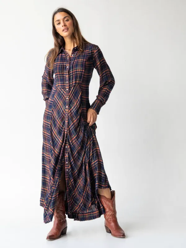 Hailee Maxi Dress - Navy Orange Plaid sold by NATURAL LIFE
