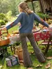 Joplin Velvet Flare Pant - Blue Tan Ribbons sold by NATURAL LIFE