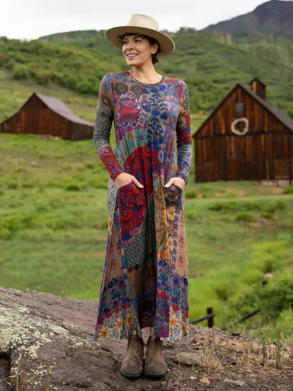 Stevie Knit Maxi Dress - Blue Patchwork sold by NATURAL LIFE