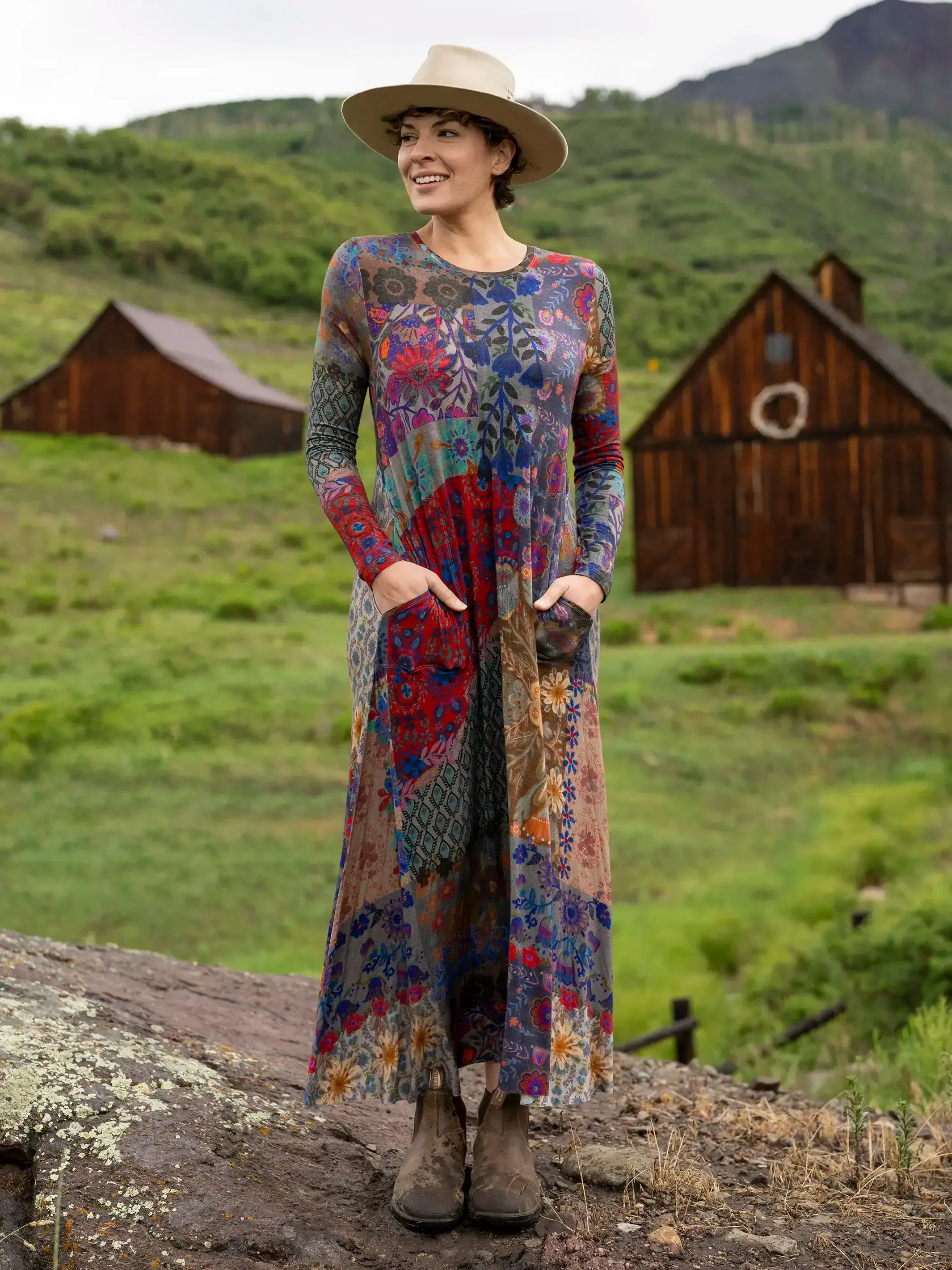 Stevie Knit Maxi Dress - Blue Patchwork sold by NATURAL LIFE