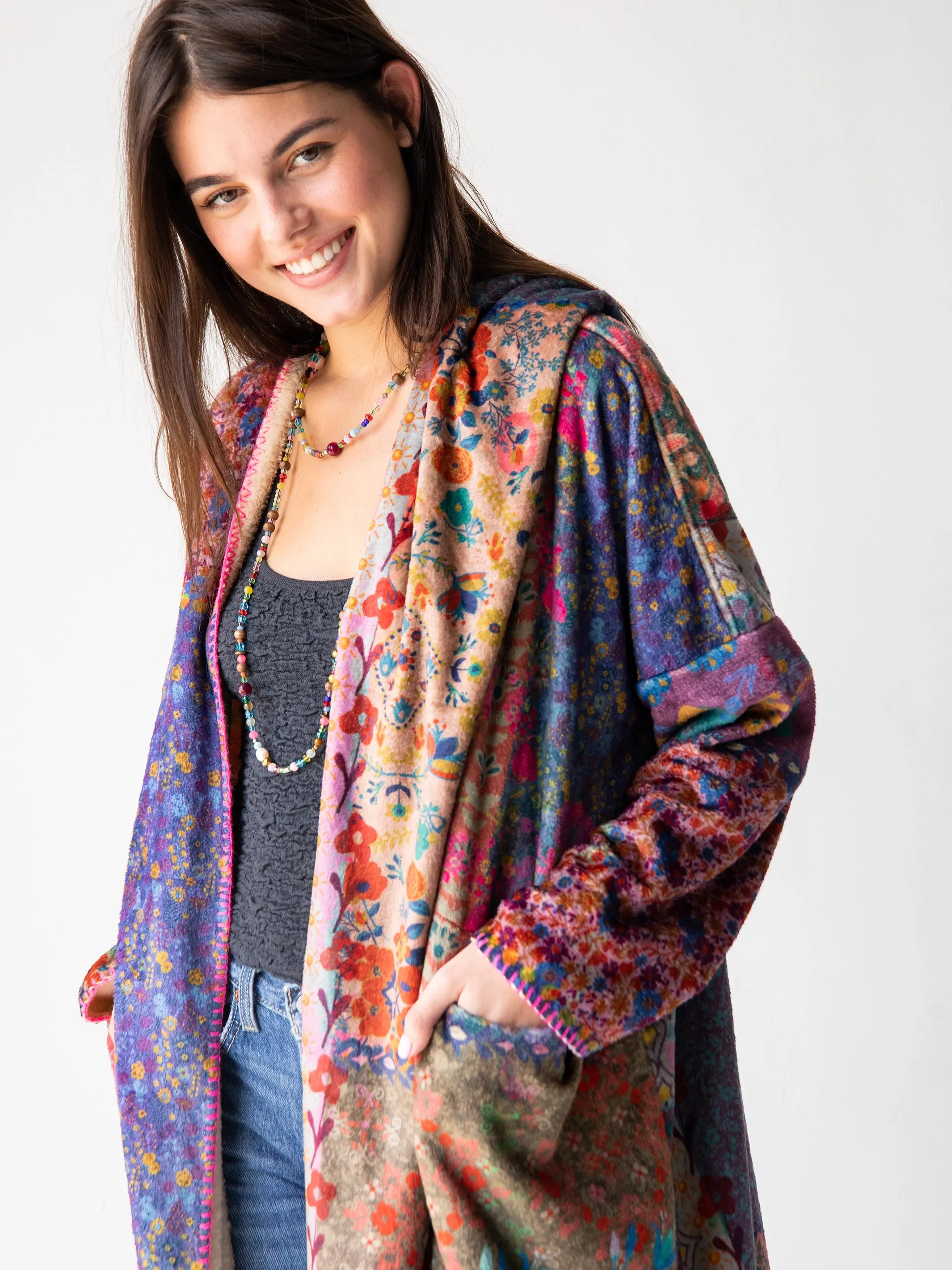Cozy Blanket Kimono - Vintage Patchwork Long Length sold by NATURAL LIFE product image thumbnail 4