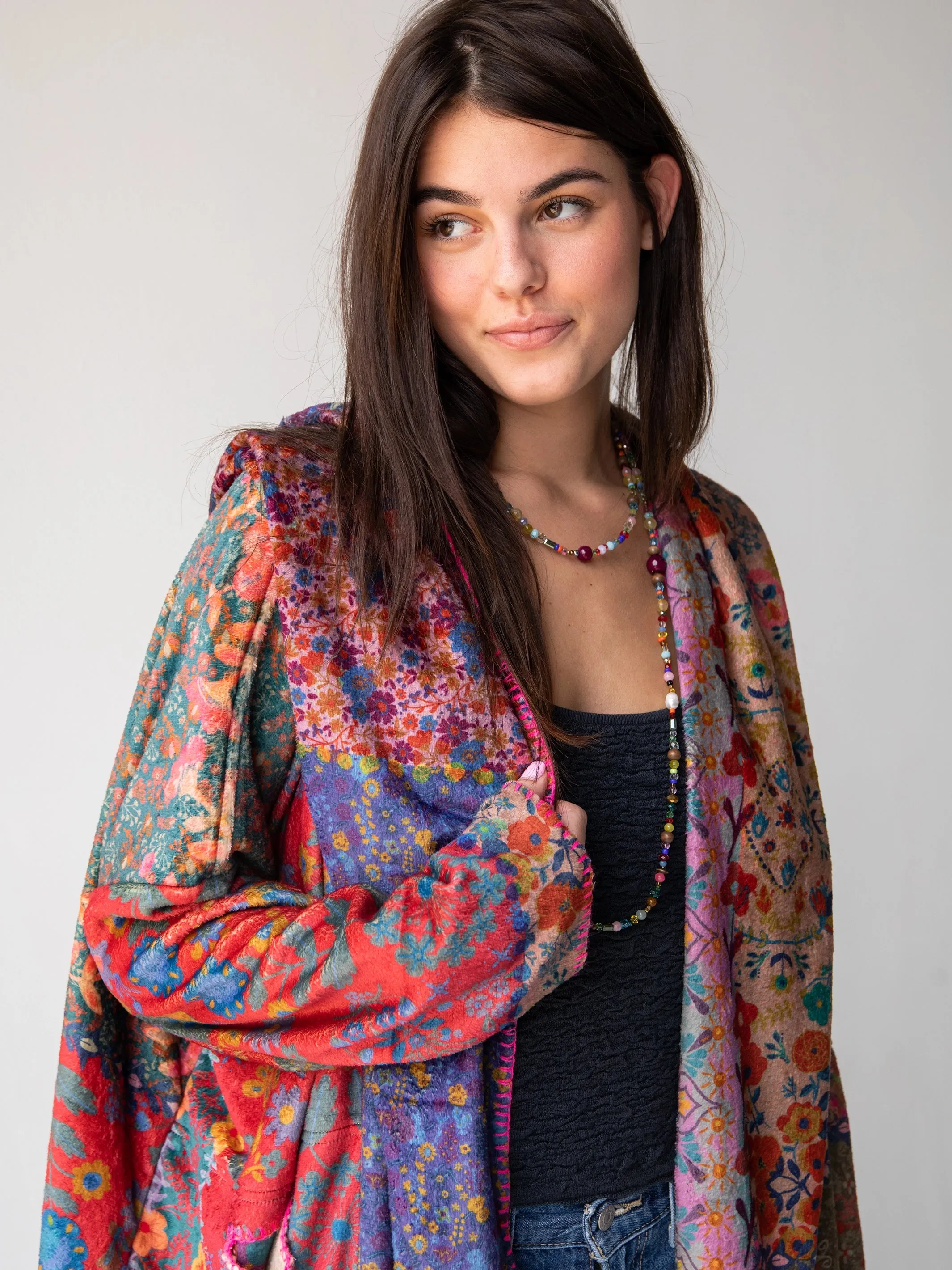 Cozy Blanket Kimono - Vintage Patchwork Long Length sold by NATURAL LIFE product image thumbnail 5