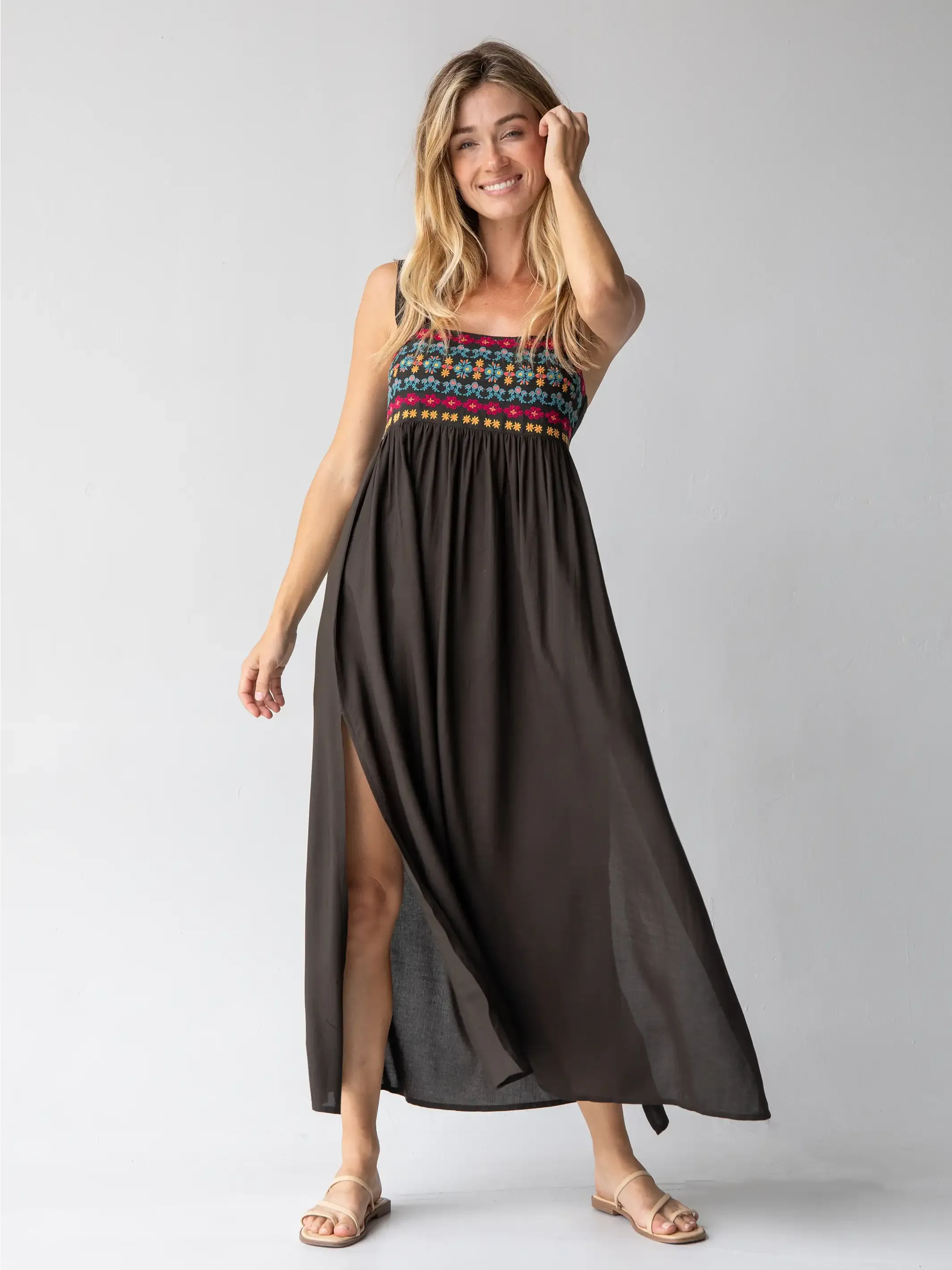 Tricia Embroidered Maxi Dress - Charcoal sold by NATURAL LIFE product image thumbnail 3