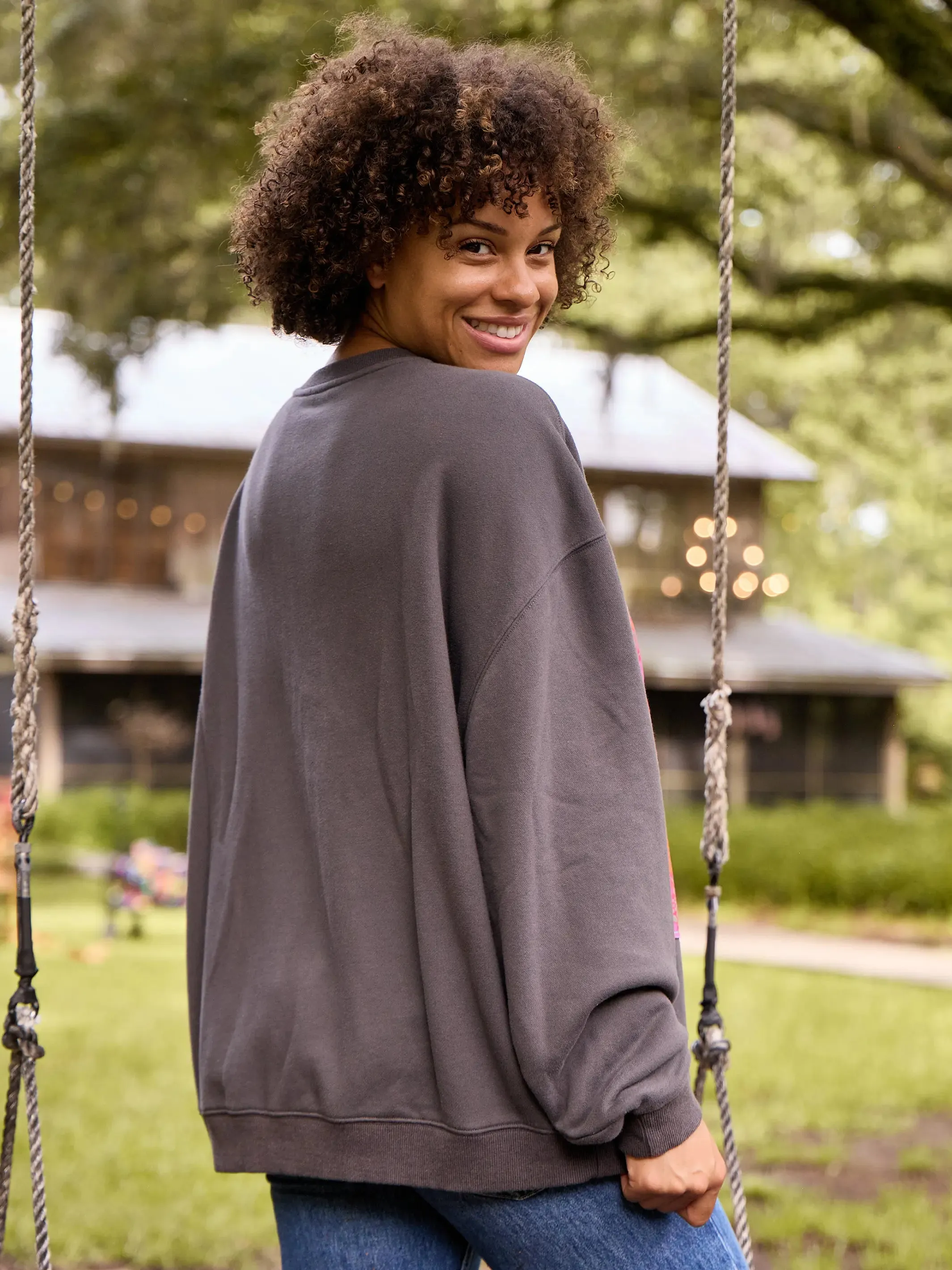 Applique Crewneck Sweatshirt - Charcoal Rainbow sold by NATURAL LIFE product image thumbnail 2