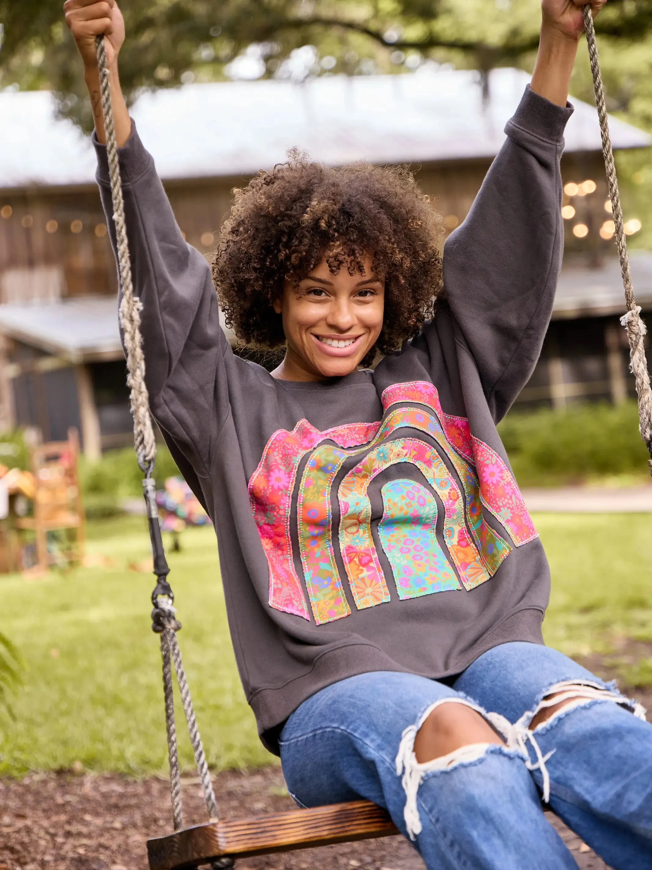 Applique Crewneck Sweatshirt - Charcoal Rainbow sold by NATURAL LIFE product image thumbnail 3