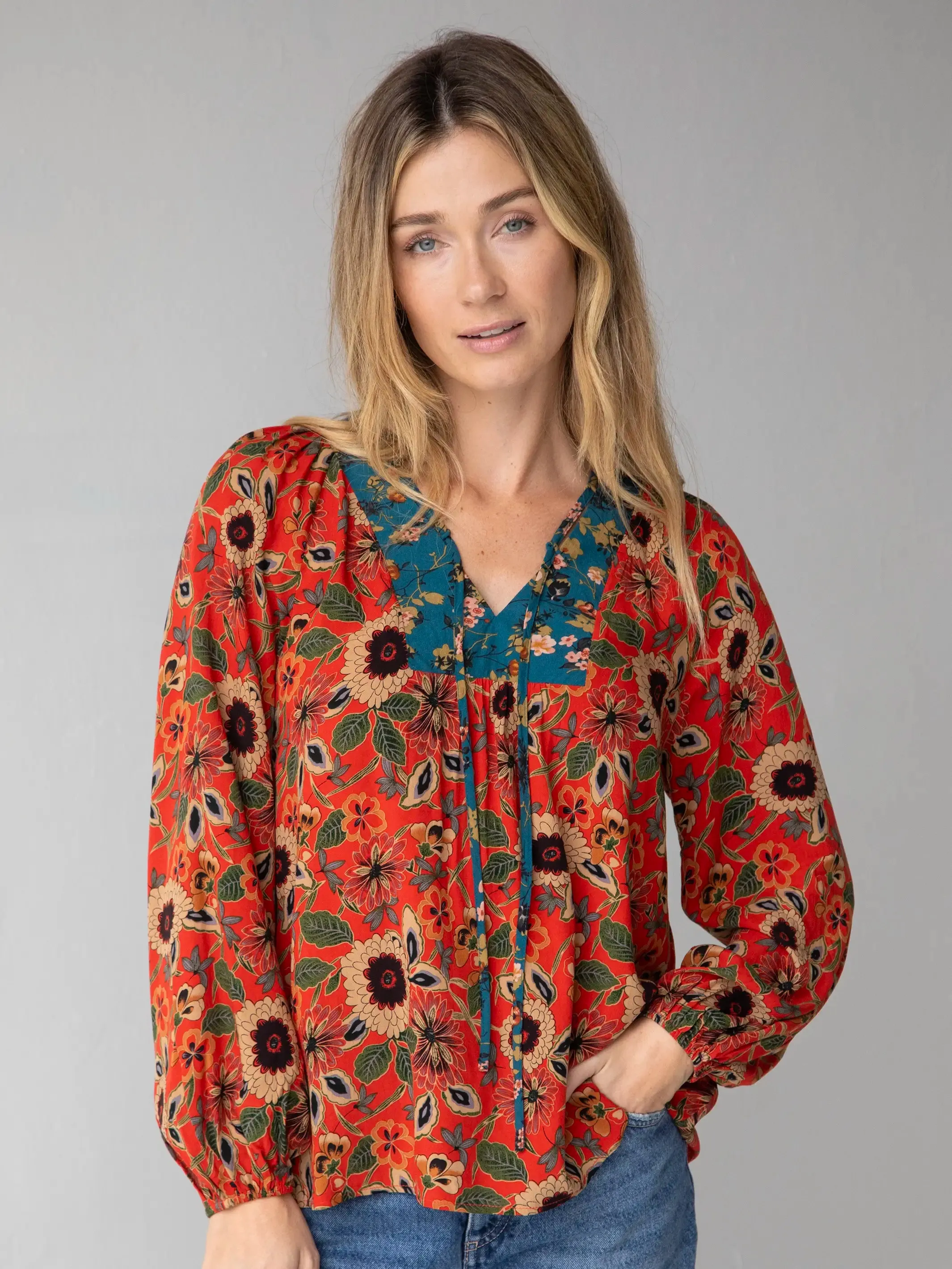 Rowan Top - Teal Orange Mixed Floral sold by NATURAL LIFE