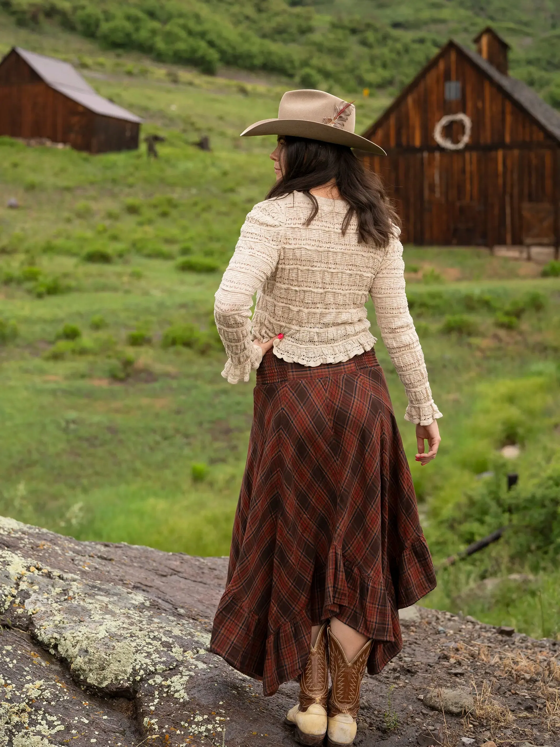 Feelin' Alive Convertible Cotton Midi Skirt - Brown Rust Plaid sold by NATURAL LIFE product image thumbnail 2