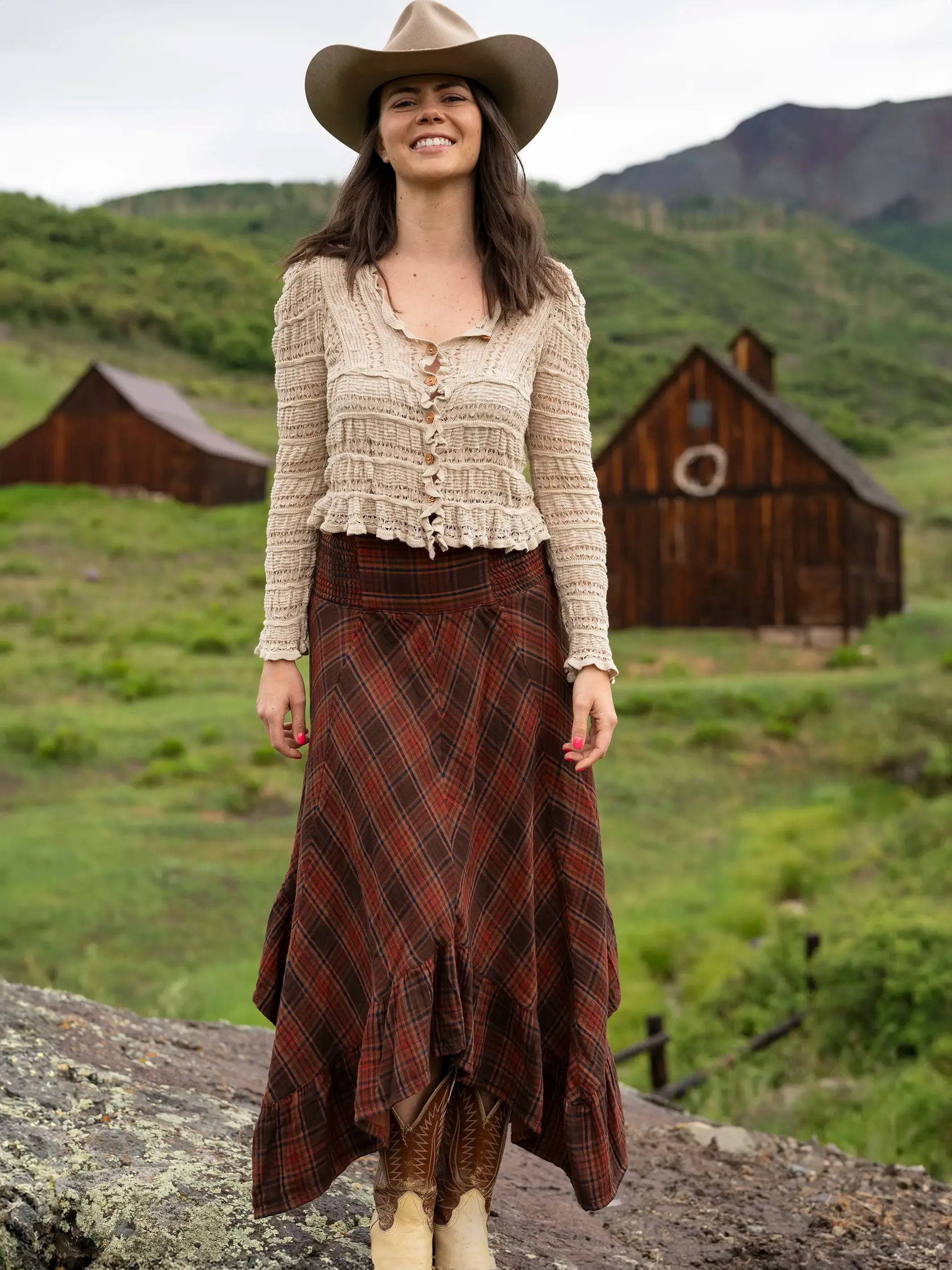 Feelin' Alive Convertible Cotton Midi Skirt - Brown Rust Plaid sold by NATURAL LIFE product image thumbnail 3