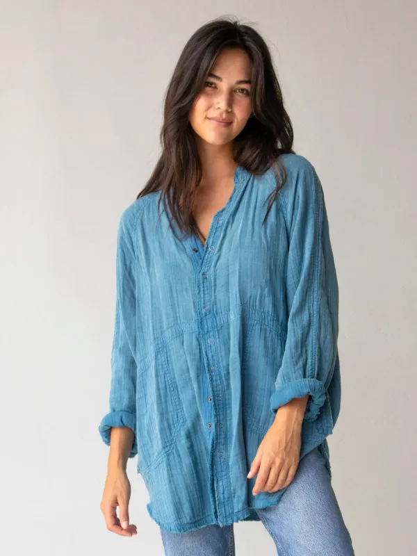 Laid Back Cotton Button Down Top - Denim Blue sold by NATURAL LIFE