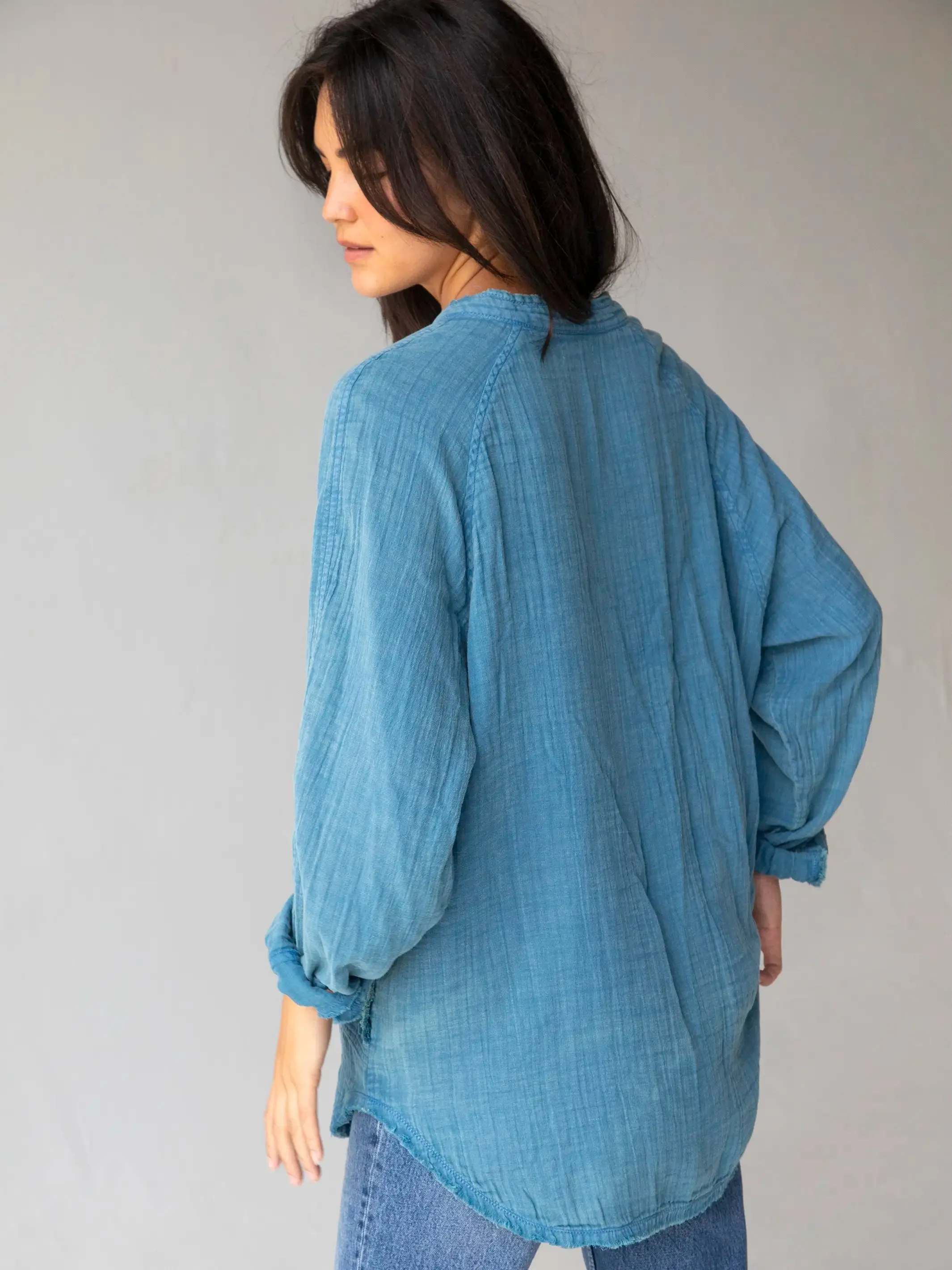Laid Back Cotton Button Down Top - Denim Blue sold by NATURAL LIFE product image thumbnail 3