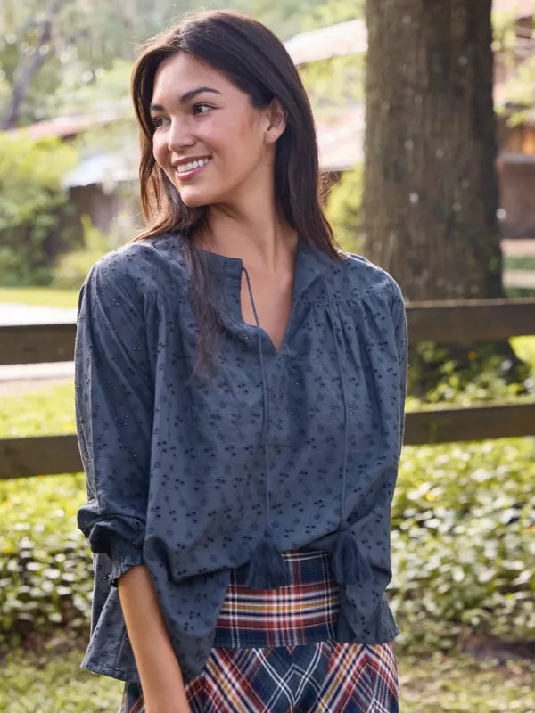 Dara Top - Charcoal Cotton Eyelet sold by NATURAL LIFE