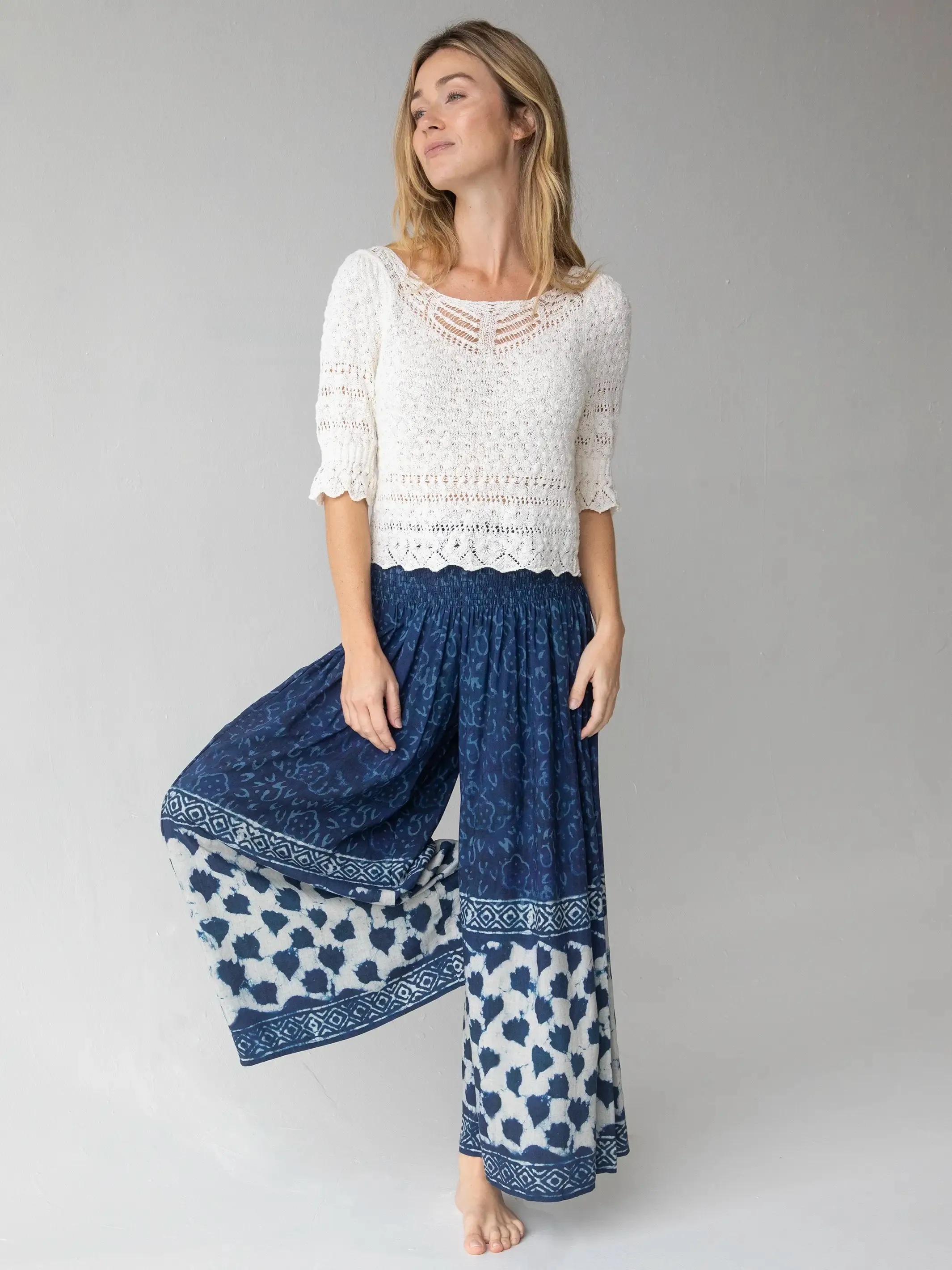 Make A Move Wide-Leg Palazzo Pant - Navy Shibori Tie-Dye sold by NATURAL LIFE