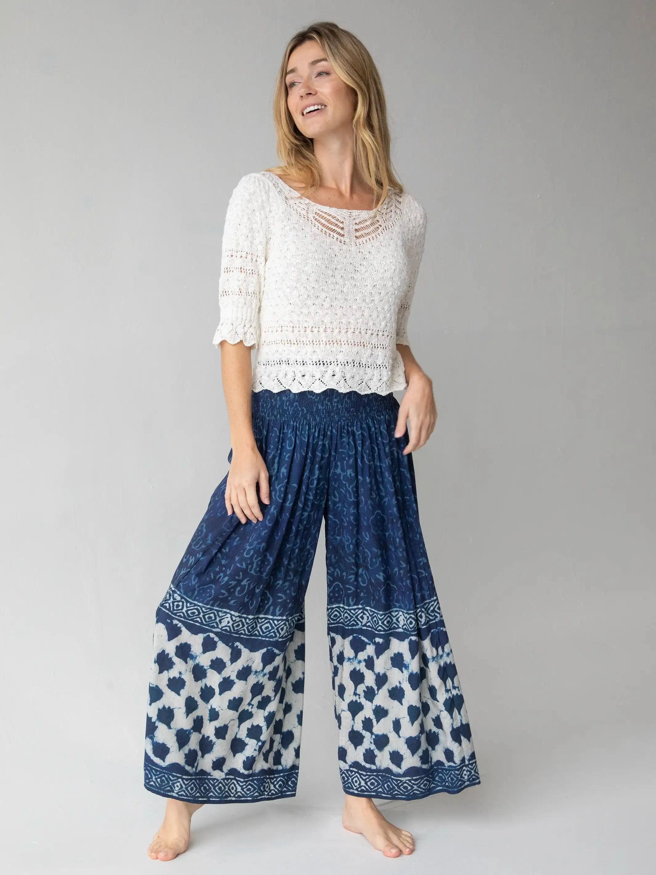 Make A Move Wide-Leg Palazzo Pant - Navy Shibori Tie-Dye sold by NATURAL LIFE product image thumbnail 3