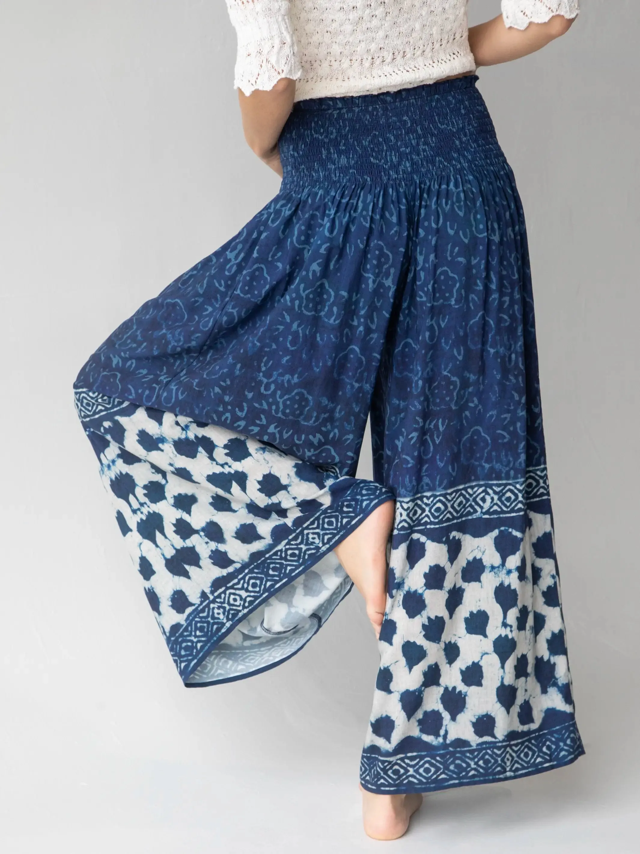 Make A Move Wide-Leg Palazzo Pant - Navy Shibori Tie-Dye sold by NATURAL LIFE product image thumbnail 2