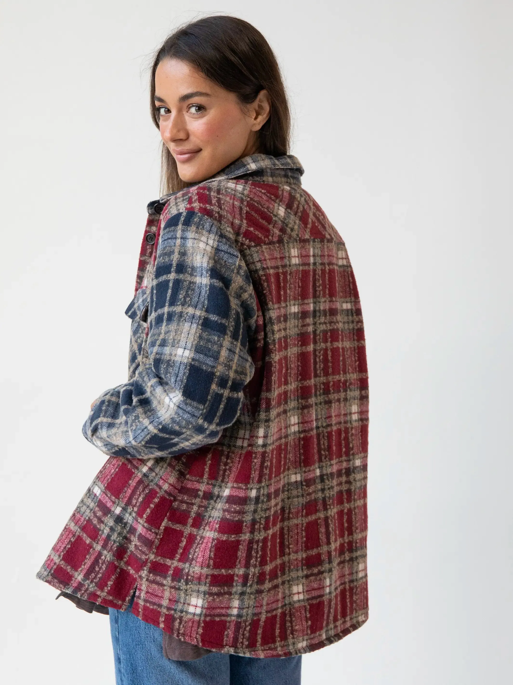 Warm & Cozy Shacket - Cranberry Navy Mixed Plaid sold by NATURAL LIFE product image thumbnail 4