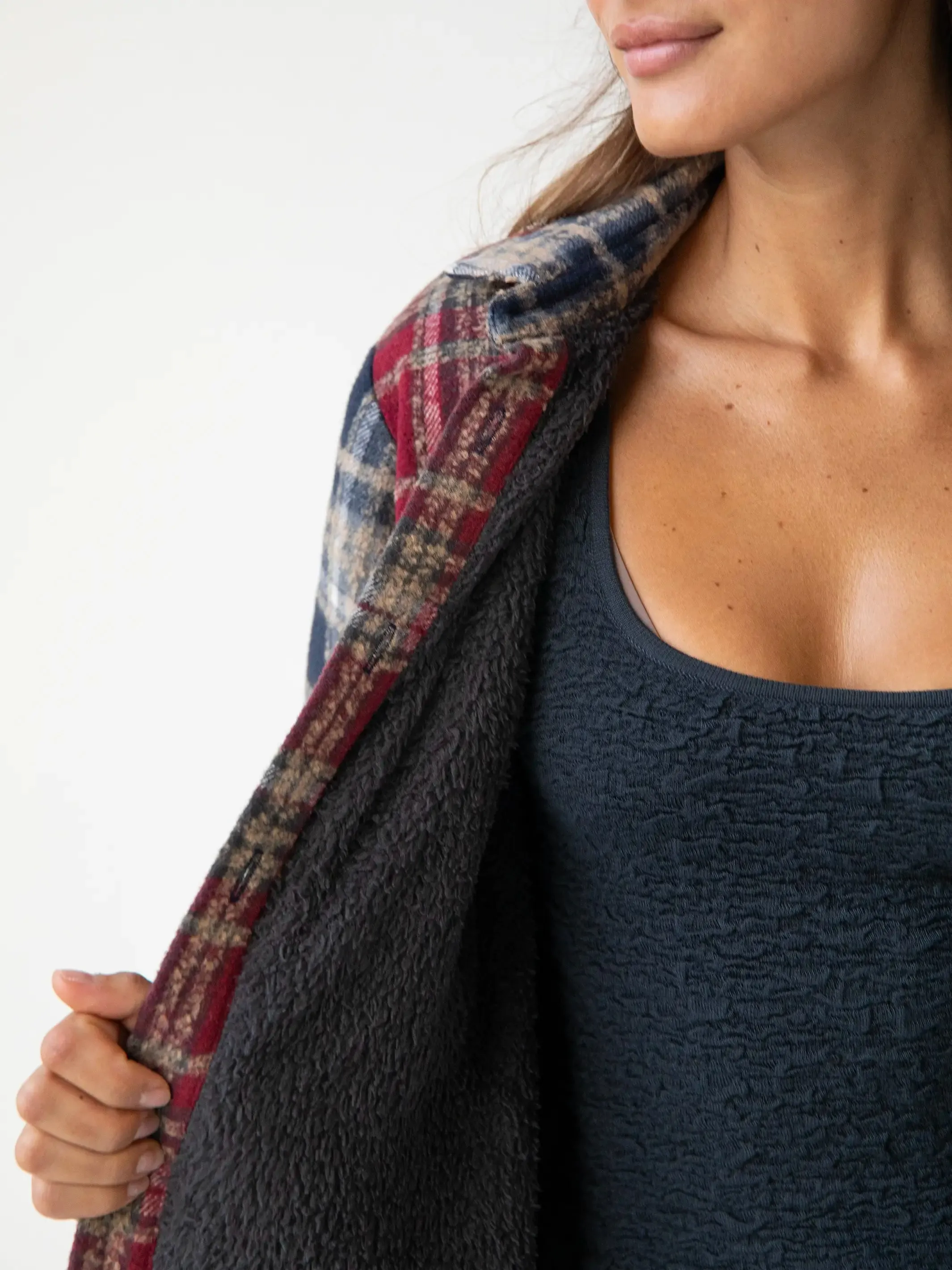 Warm & Cozy Shacket - Cranberry Navy Mixed Plaid sold by NATURAL LIFE product image thumbnail 3