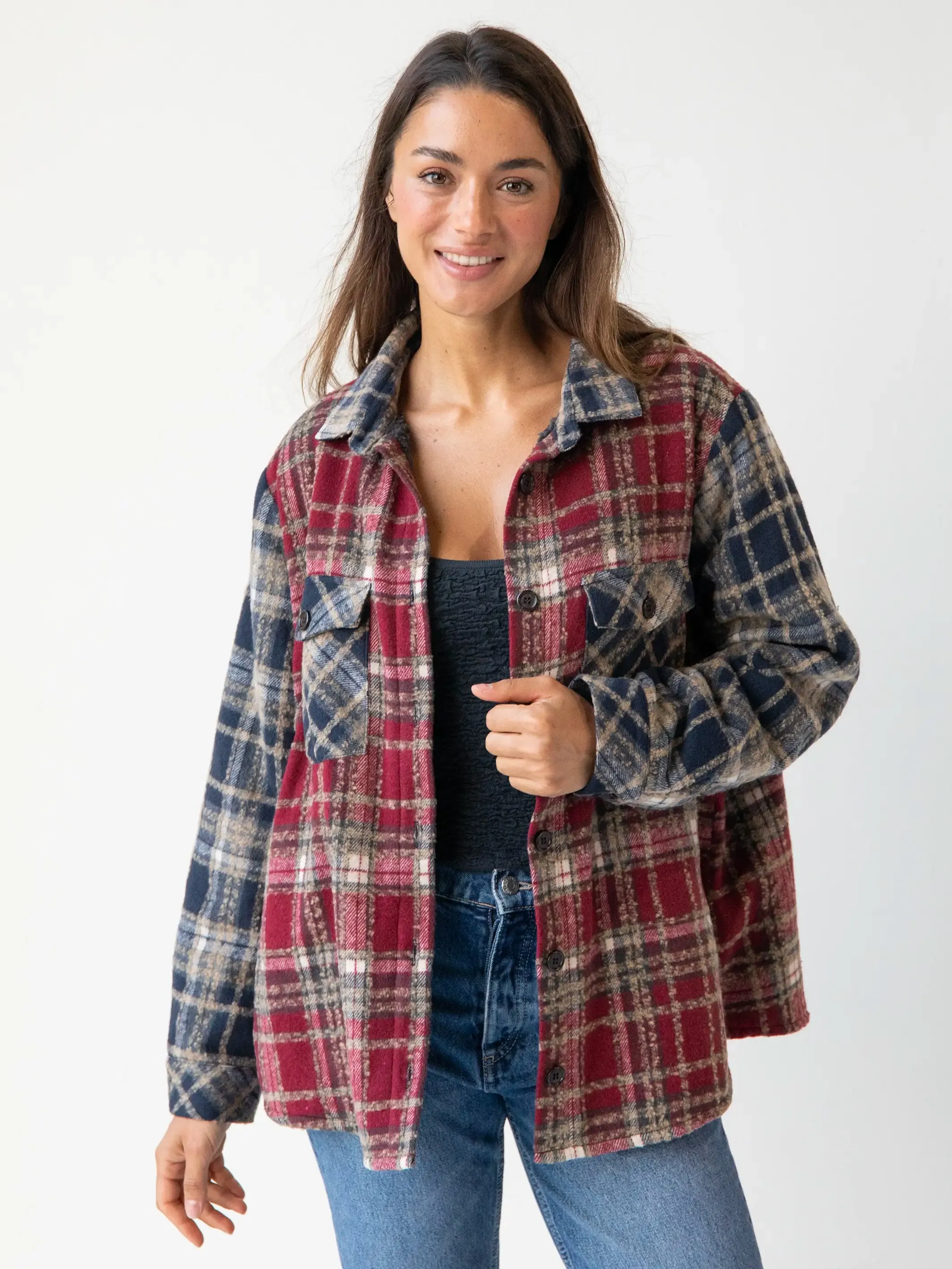 Warm & Cozy Shacket - Cranberry Navy Mixed Plaid sold by NATURAL LIFE