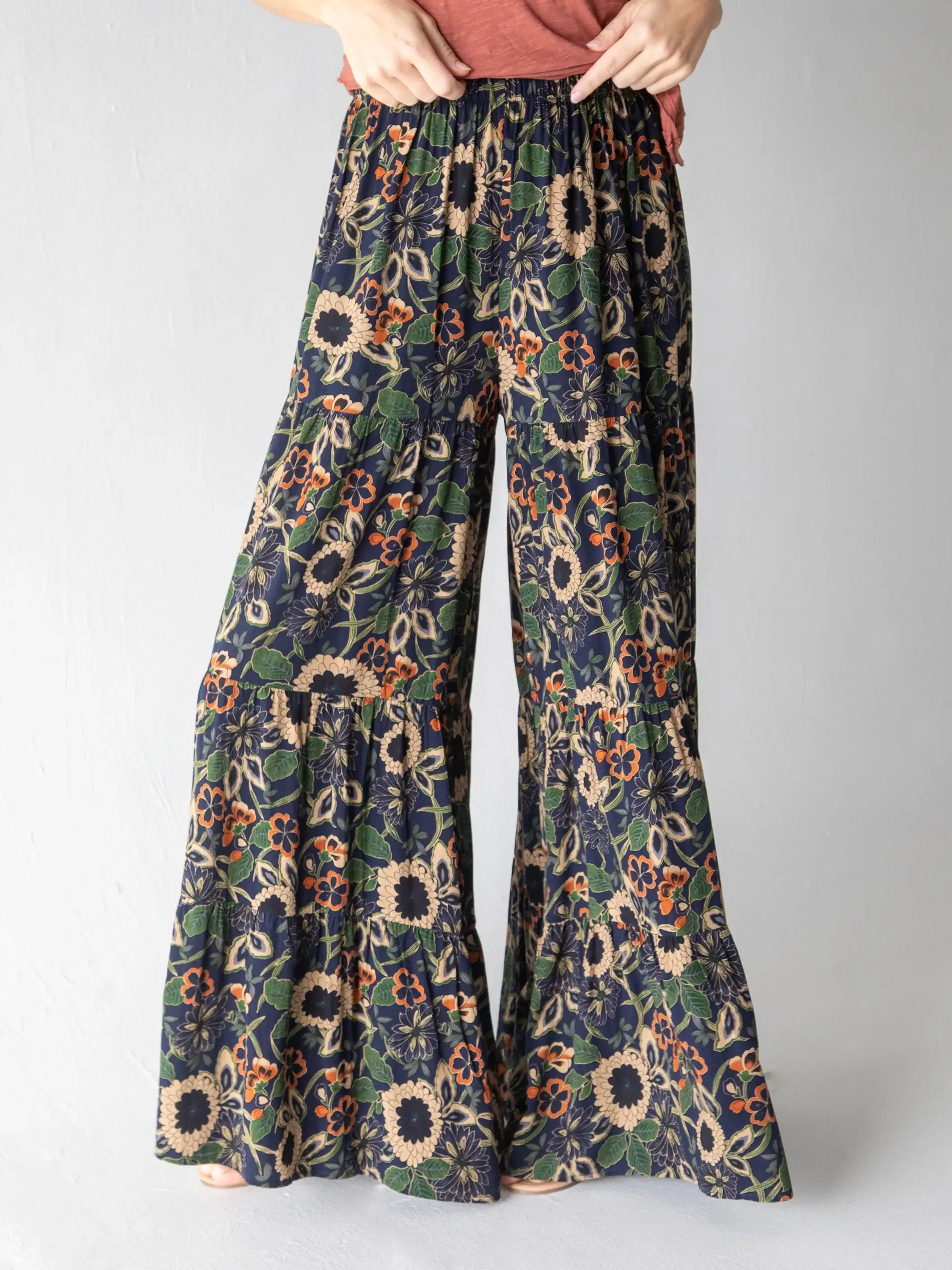 Patti Palazzo Pant - Navy Tan Dahlias sold by NATURAL LIFE product image thumbnail 2