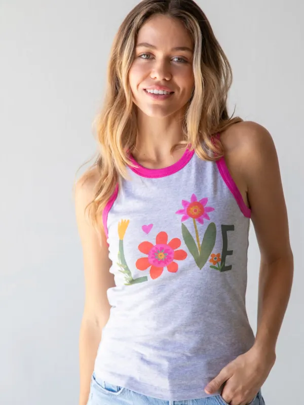 Ringer Tank Top - Heather Grey Love sold by NATURAL LIFE