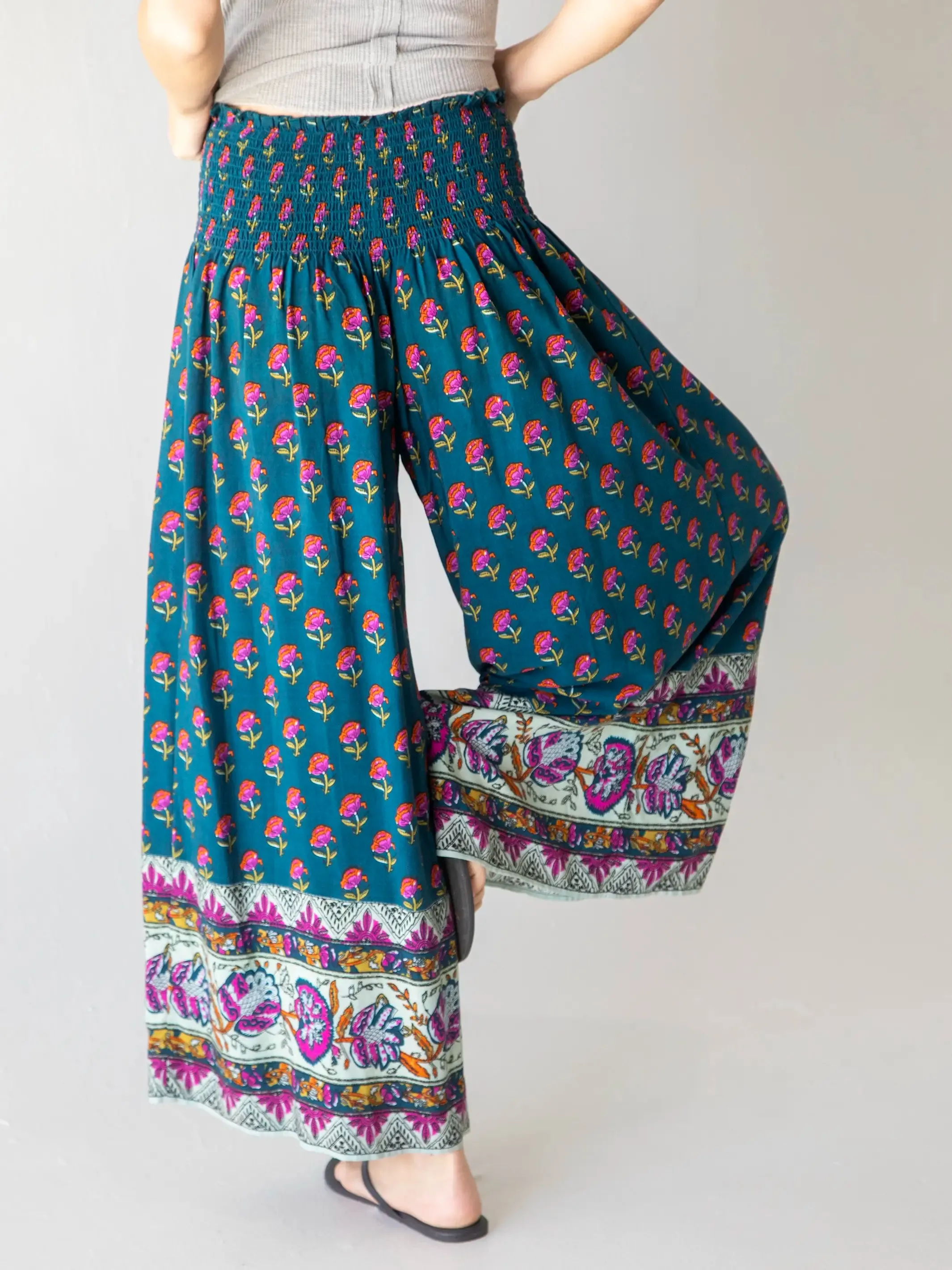 Make A Move Wide-Leg Palazzo Pant - Navy Pink Roses Border sold by NATURAL LIFE product image thumbnail 3