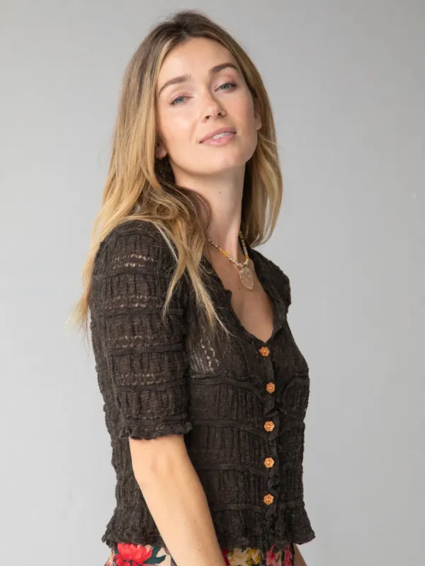 Juliet Short Sleeve Ruffle Sweater Top - Brown sold by NATURAL LIFE